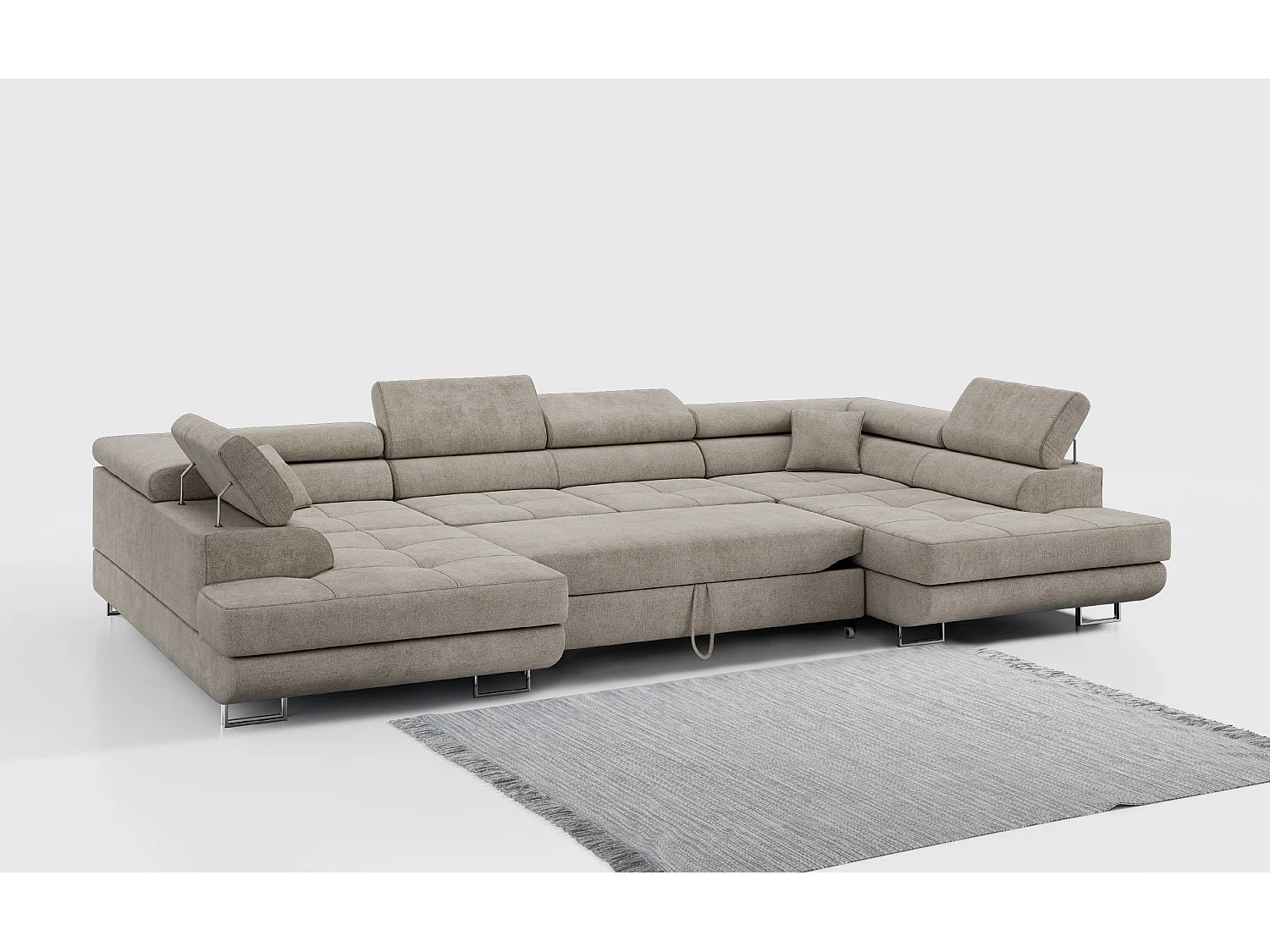 Ecksofa GUSTAW U, mit Schlaffunktion, Großes U-form ecksofa, XXL Wohnlandschaft, verstellbare Kopfstützen - Beige Strukture