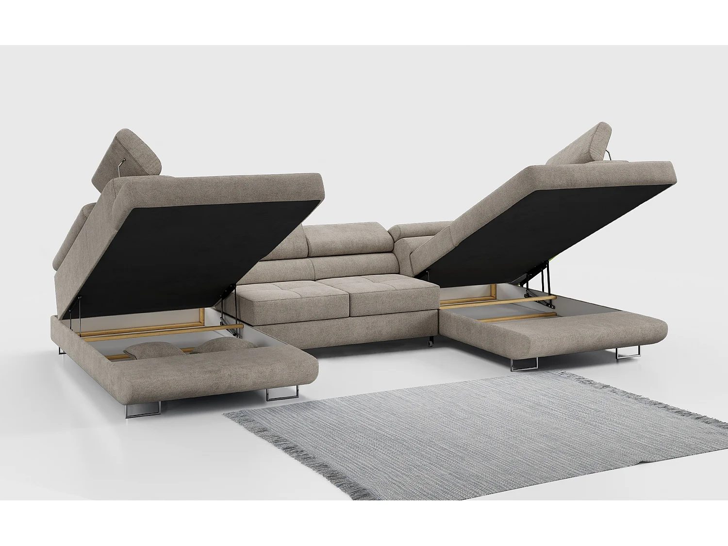 Ecksofa GUSTAW U, mit Schlaffunktion, Großes U-form ecksofa, XXL Wohnlandschaft, verstellbare Kopfstützen - Beige Strukture