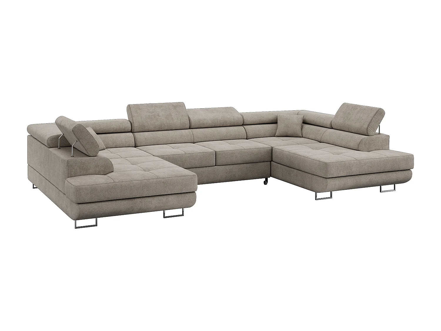 Ecksofa GUSTAW U, mit Schlaffunktion, Großes U-form ecksofa, XXL Wohnlandschaft, verstellbare Kopfstützen - Beige Strukture