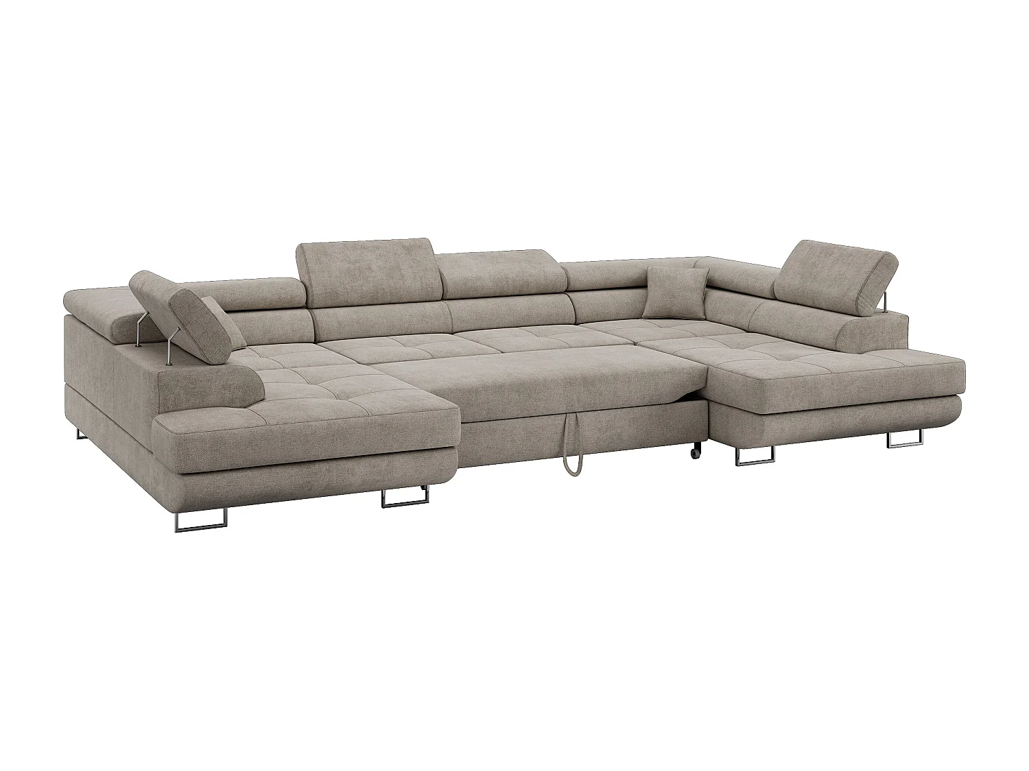 Ecksofa GUSTAW U, mit Schlaffunktion, Großes U-form ecksofa, XXL Wohnlandschaft, verstellbare Kopfstützen - Beige Strukture
