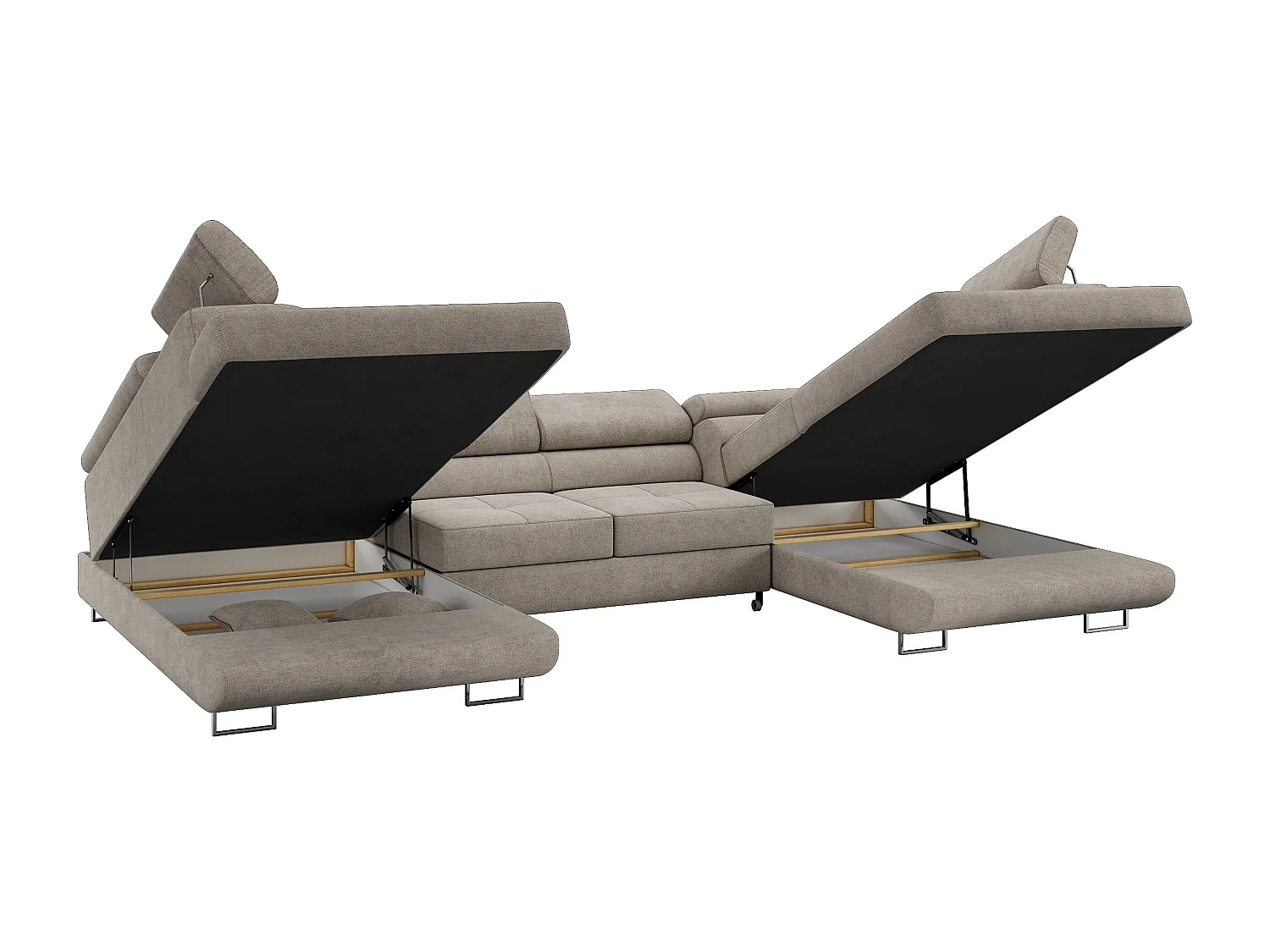 Ecksofa GUSTAW U, mit Schlaffunktion, Großes U-form ecksofa, XXL Wohnlandschaft, verstellbare Kopfstützen - Beige Strukture