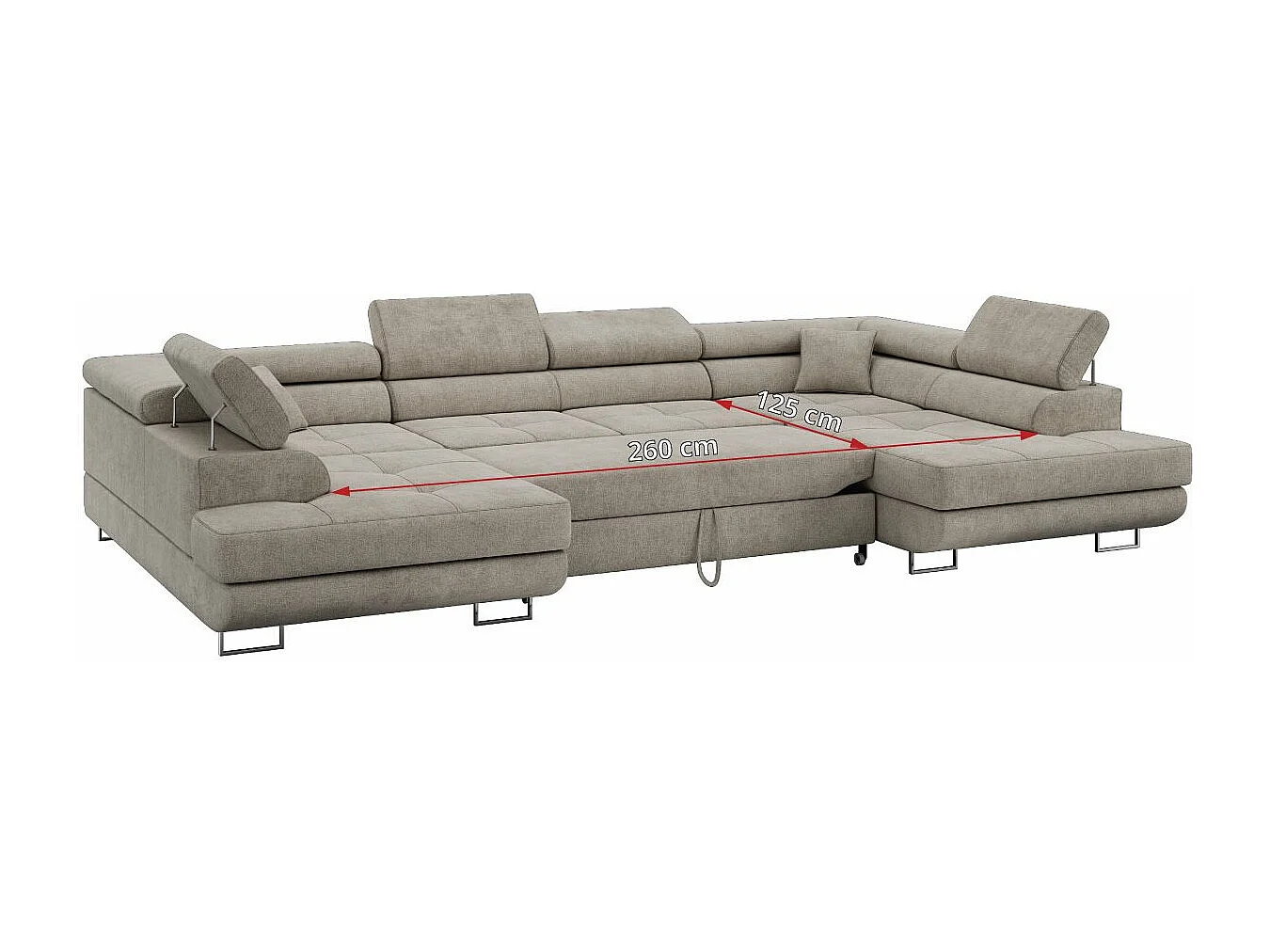 Ecksofa GUSTAW U, mit Schlaffunktion, Großes U-form ecksofa, XXL Wohnlandschaft, verstellbare Kopfstützen - Beige Strukture