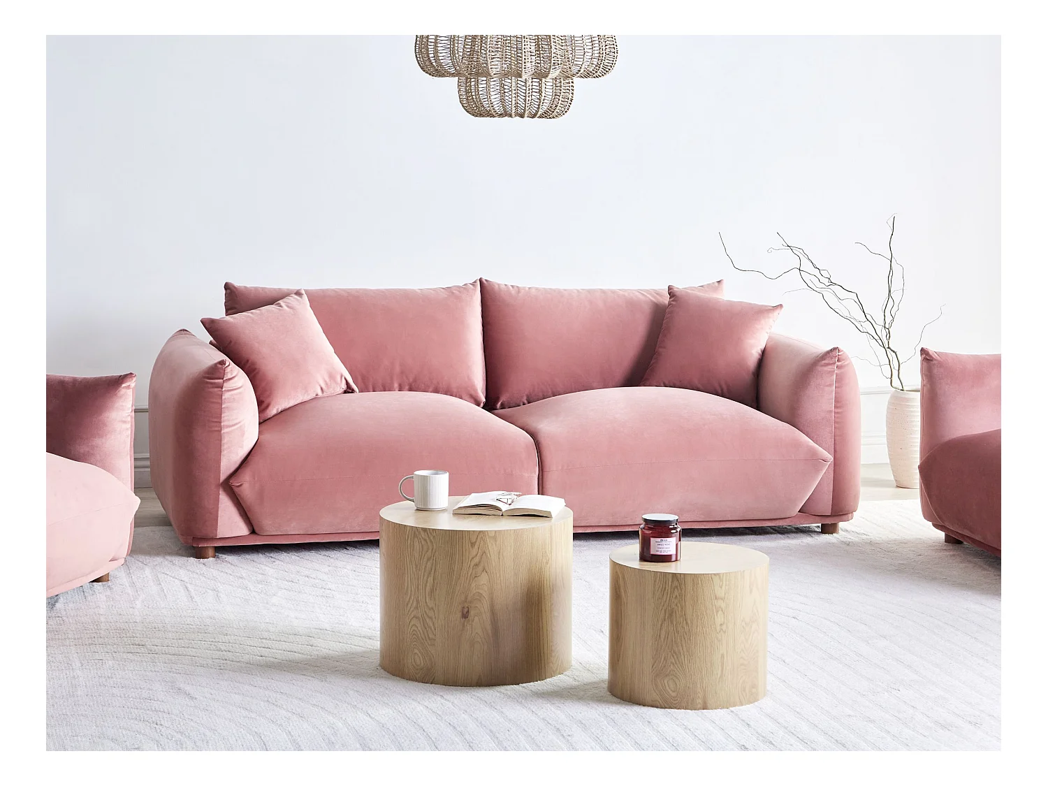 Sofa LUVOS Welur Różowy dla 3 osób