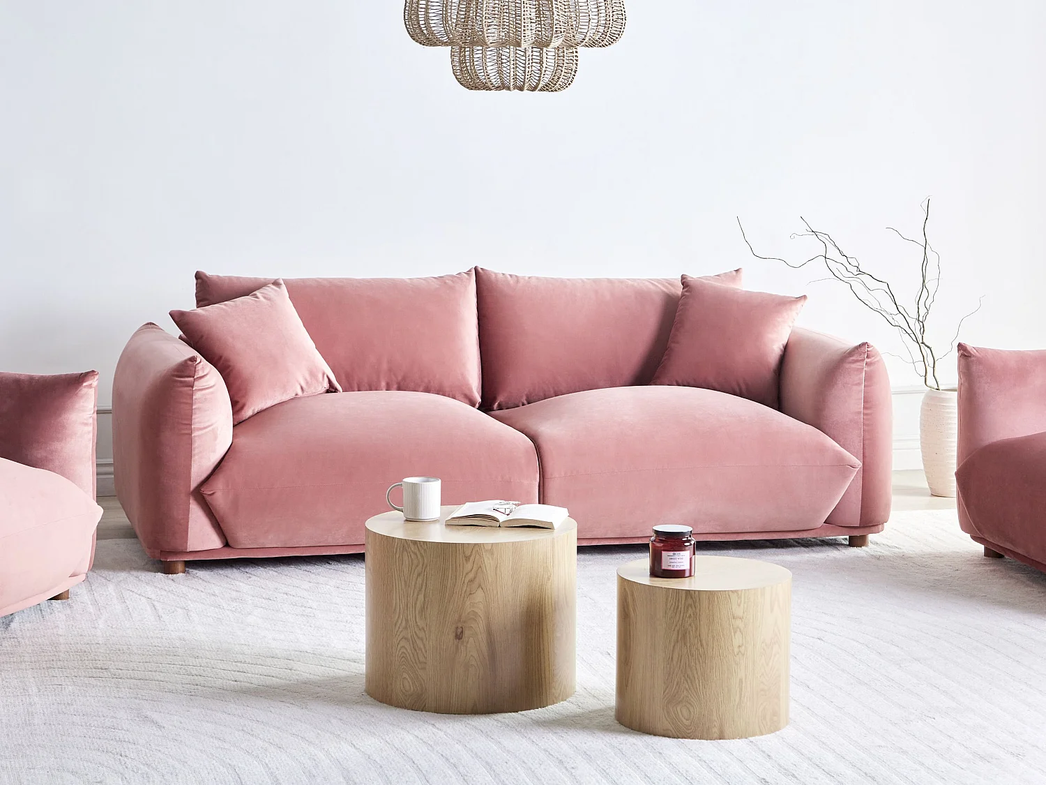 Sofa LUVOS Samtstoff Rosa 3-Sitzer