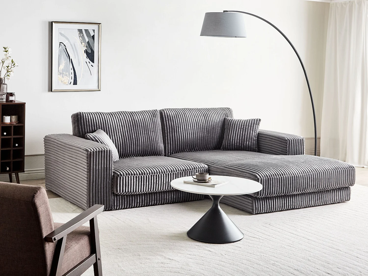 Divano angolare LOFOTEN Velluto a coste Grigio scuro 3 posti Lato Sinistro