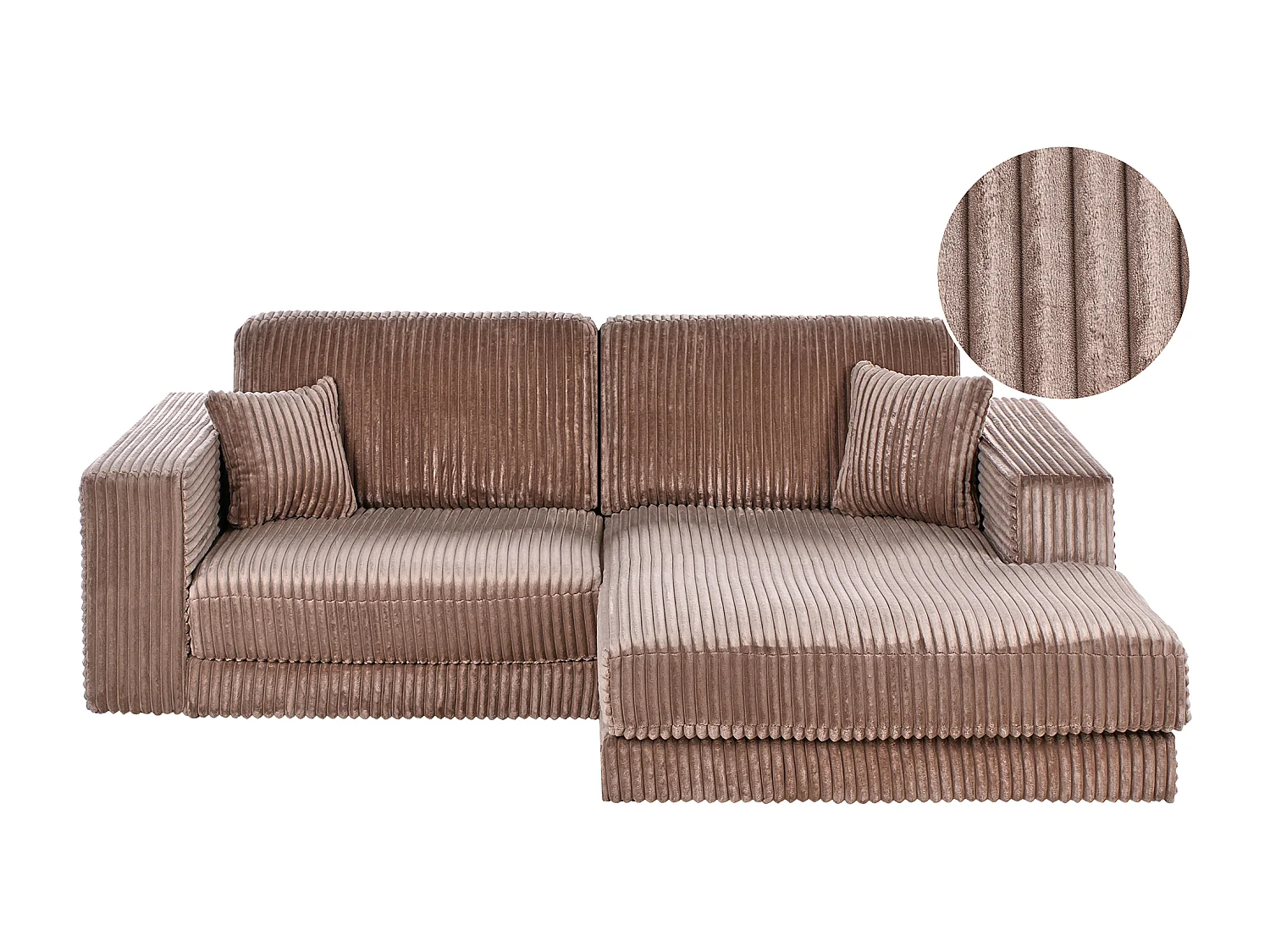 Canapé d'Angle à droite Minimaliste en Velours Côtelé avec Coussins Supplémentaires Marron Clair Lofoten