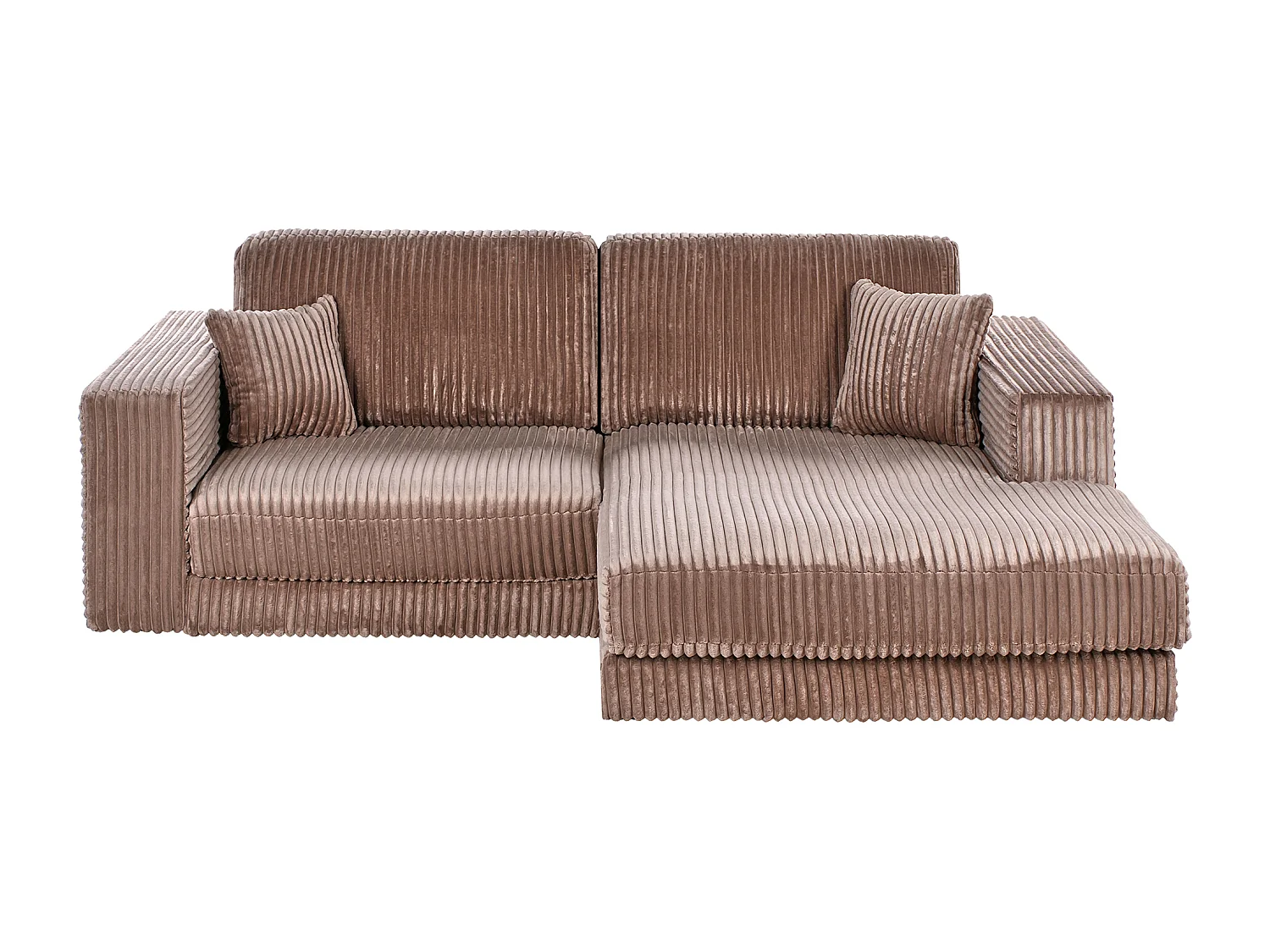 Canapé d'Angle à droite Minimaliste en Velours Côtelé avec Coussins Supplémentaires Marron Clair Lofoten