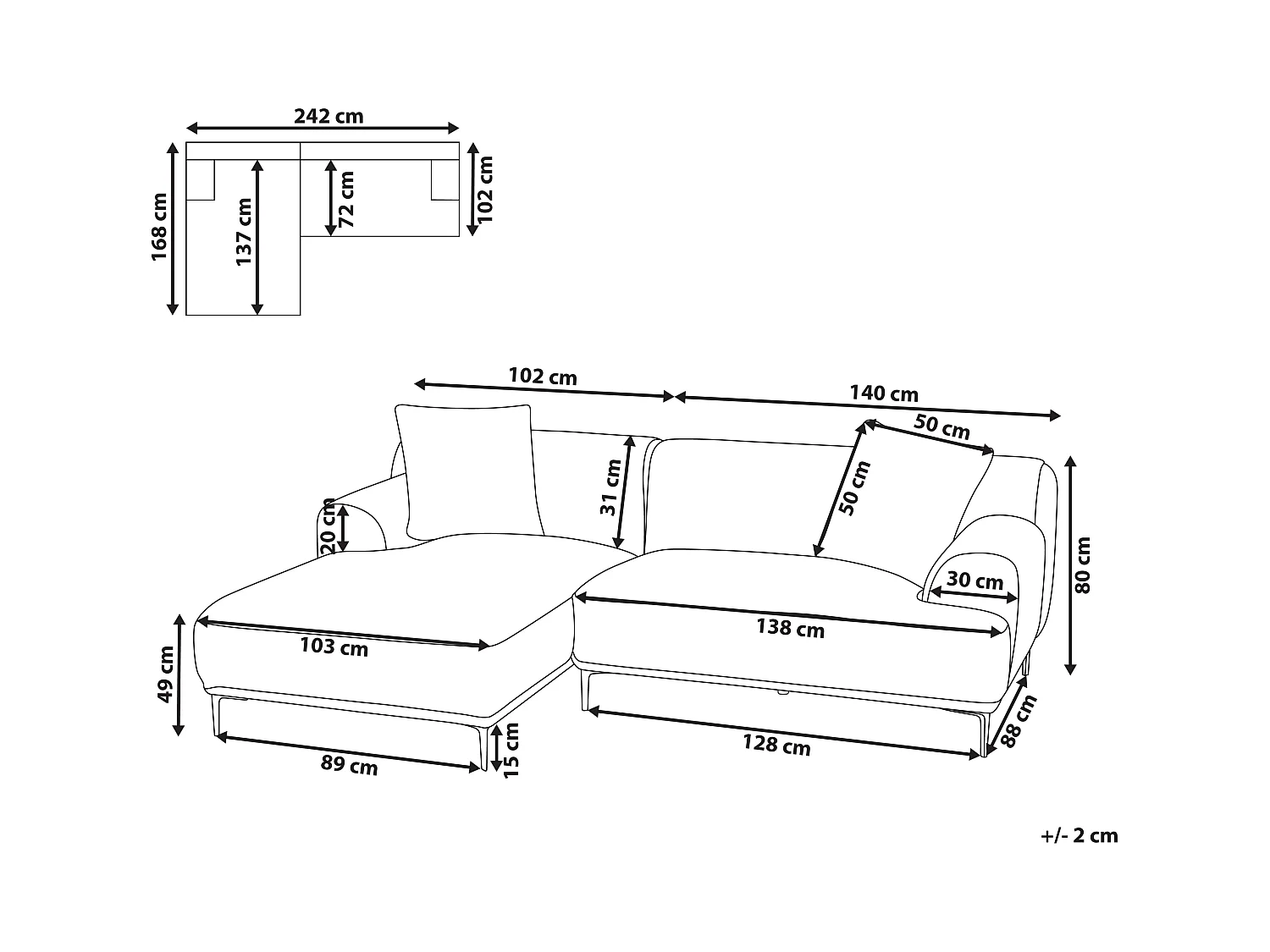 Canapé d'Angle à gauche en Velours Côtelé 3 Places Blanc Cassé Stenum