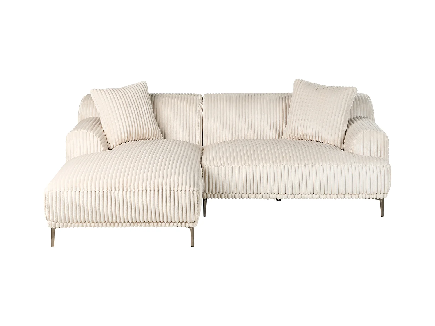 Canapé d'Angle à gauche en Velours Côtelé 3 Places Blanc Cassé Stenum