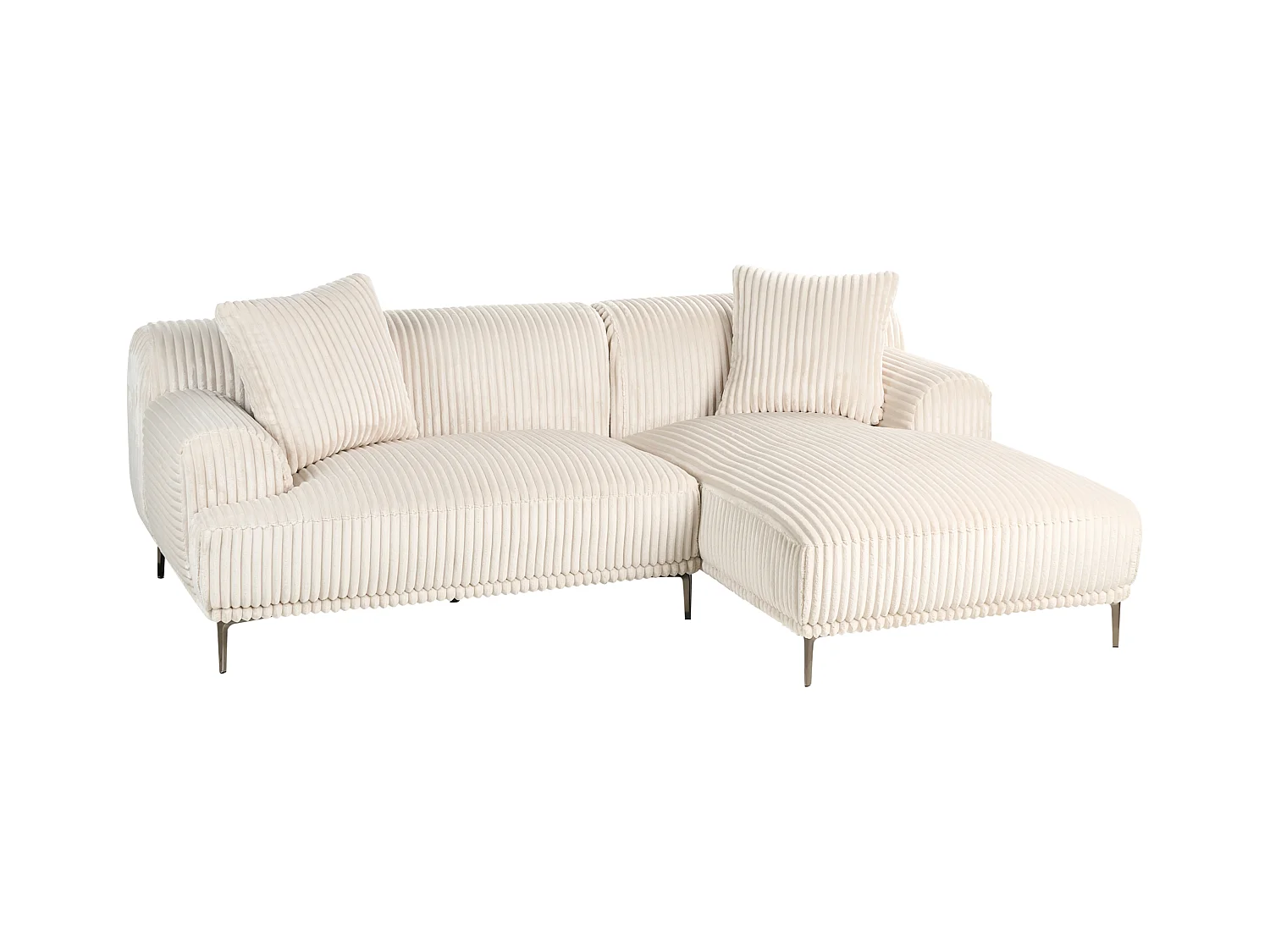 Canapé d'Angle à gauche en Velours Côtelé 3 Places Blanc Cassé Stenum