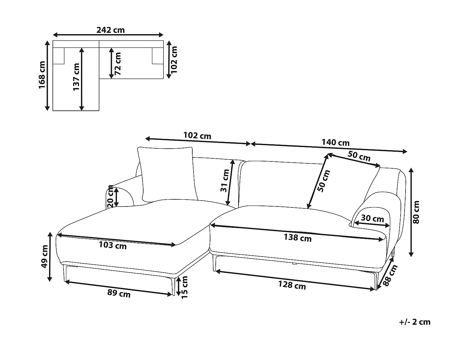Canapé d'Angle à gauche en Velours Côtelé 3 Places Blanc Cassé Stenum
