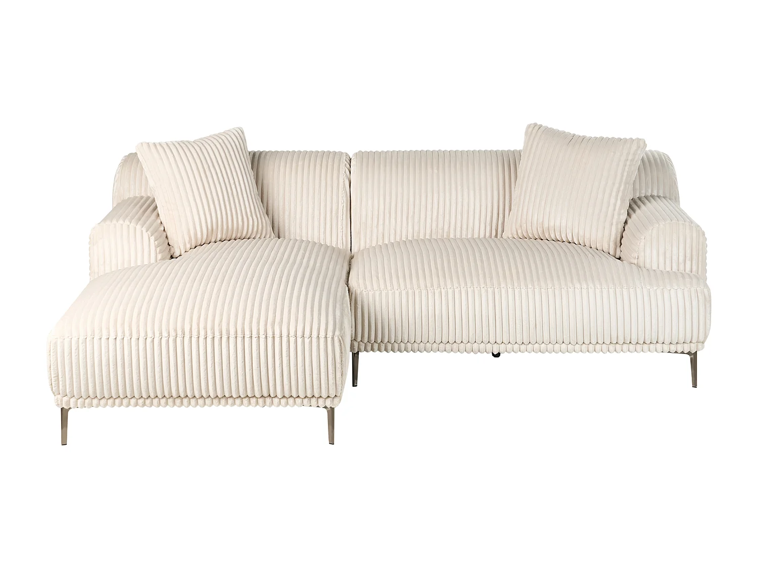 Canapé d'Angle à gauche en Velours Côtelé 3 Places Blanc Cassé Stenum