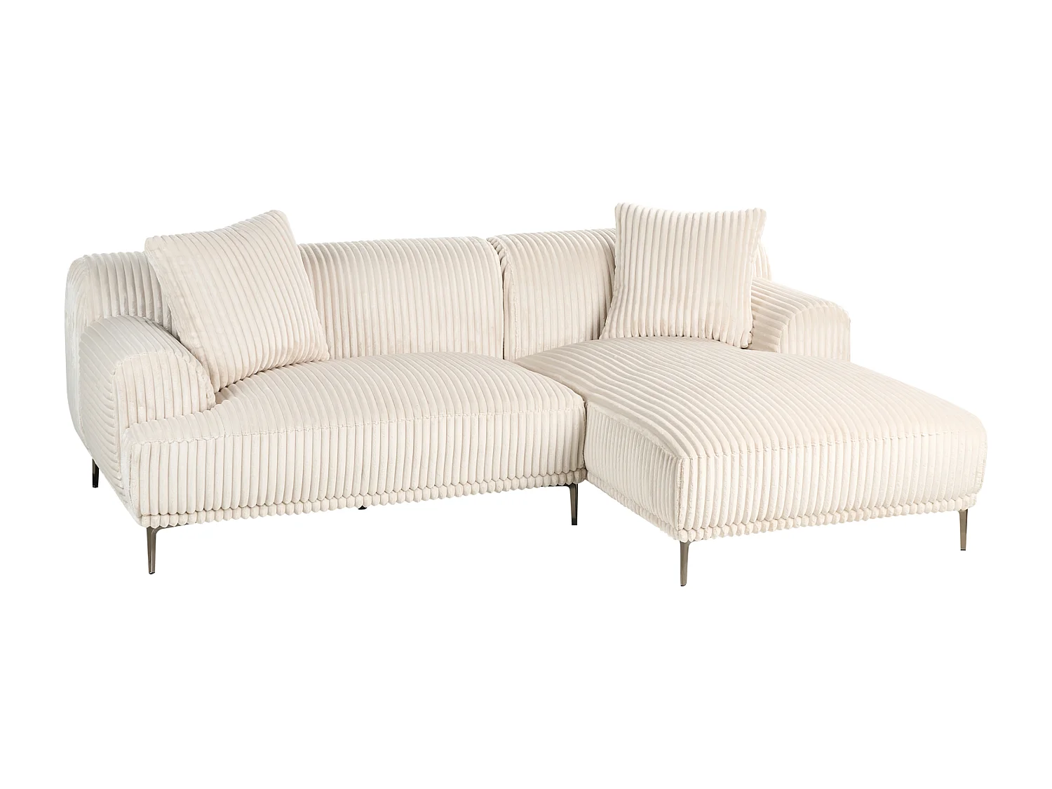 Canapé d'Angle à Droite en Velours Côtelé 3 Places Blanc Cassé Stenum