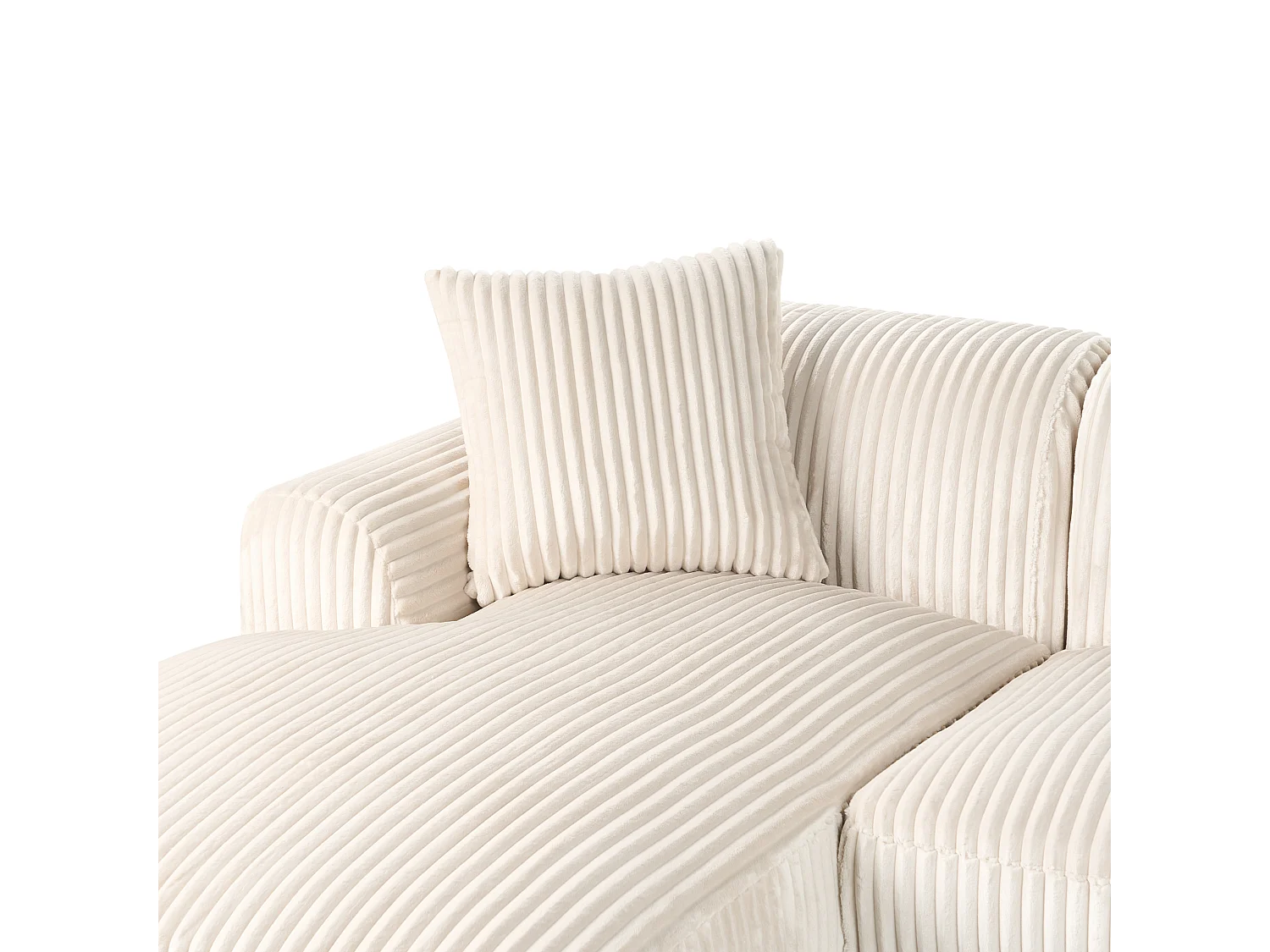 Canapé d'Angle à Droite en Velours Côtelé 3 Places Blanc Cassé Stenum