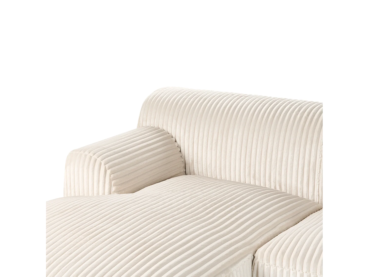 Canapé d'Angle à Droite en Velours Côtelé 3 Places Blanc Cassé Stenum