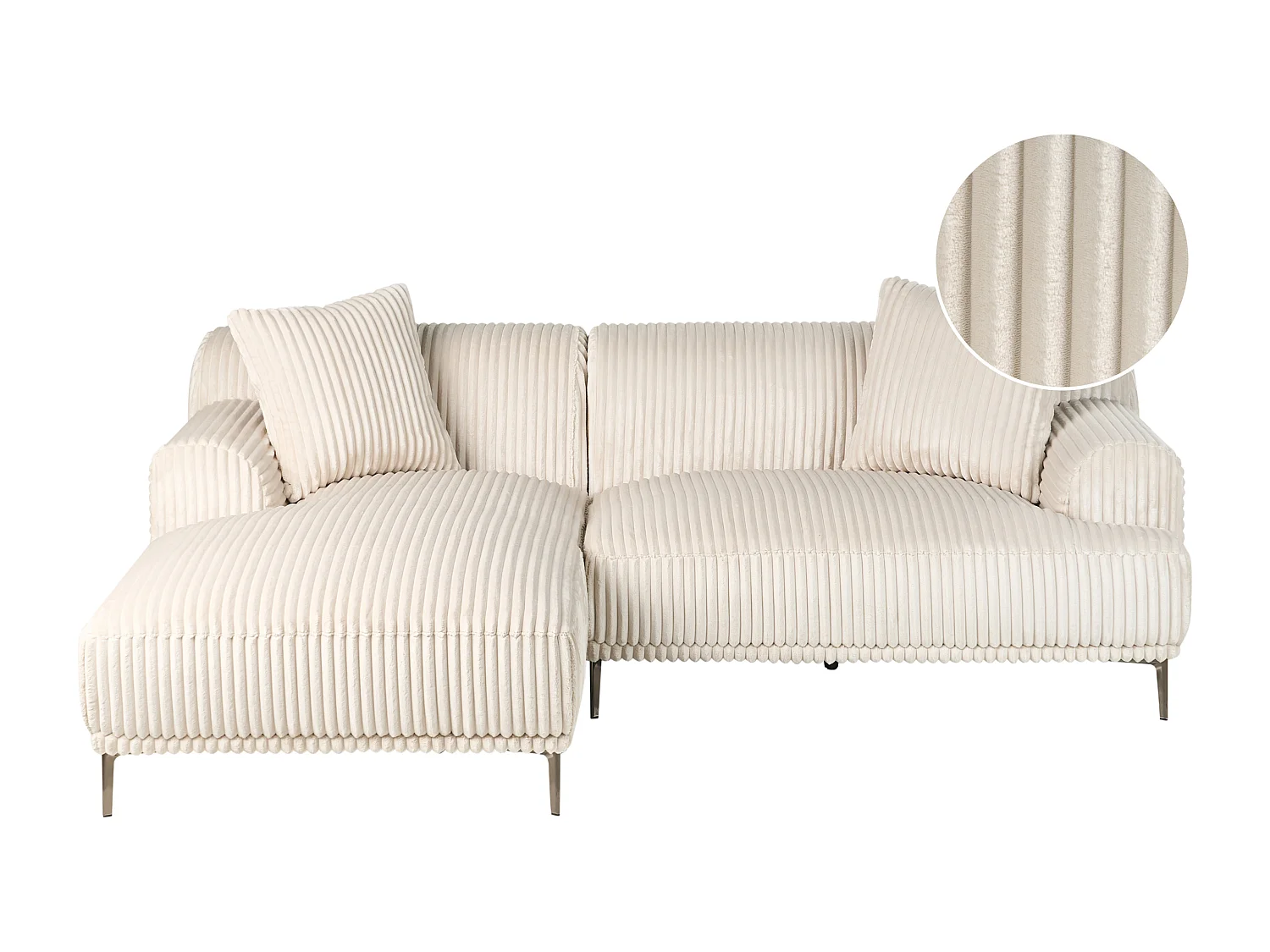 Ecksofa STENUM Cord Cremeweiss rechtsseitig