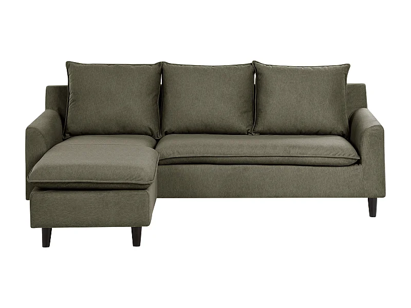 Canapé d'Angle à gauche Moderne en Tissu avec Pieds en Bois Massif Polyester Vert Foncé Elvenes