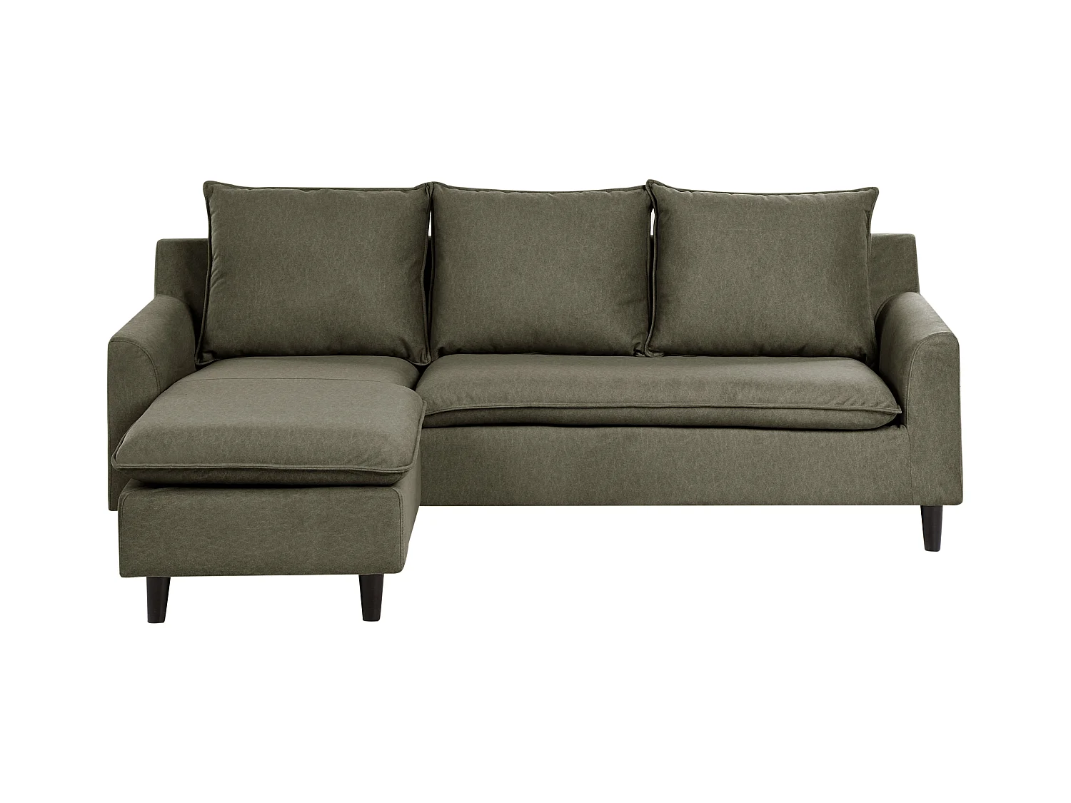 Canapé d'Angle à gauche Moderne en Tissu avec Pieds en Bois Massif Polyester Vert Foncé Elvenes