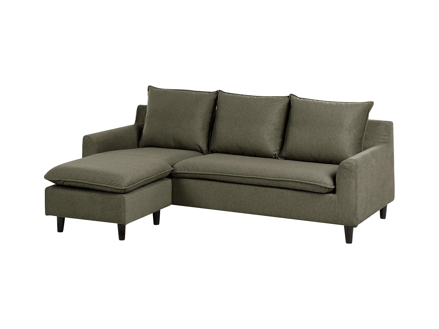 Canapé d'Angle à gauche Moderne en Tissu avec Pieds en Bois Massif Polyester Vert Foncé Elvenes