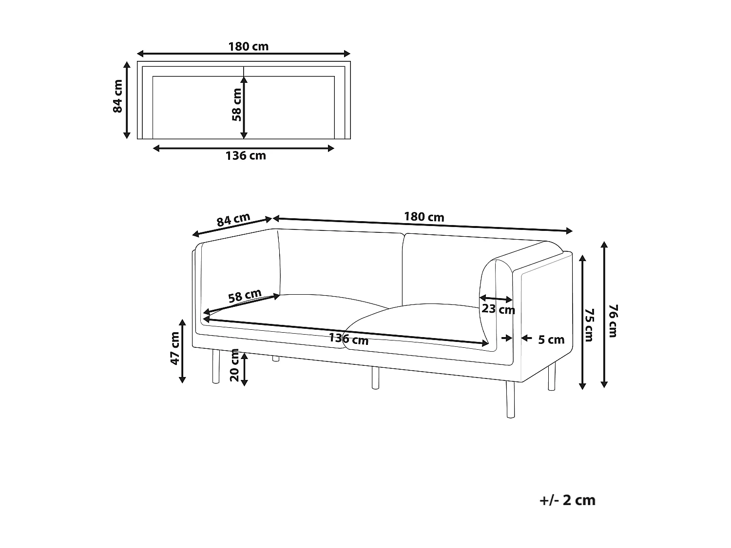 Sofa Stoff hell braun 2-Sitzer gepolstert schwarze Beine Vorgod