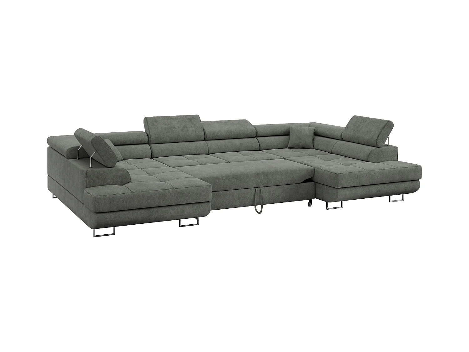 Ecksofa GUSTAW U, mit Schlaffunktion, Großes U-form ecksofa, XXL Wohnlandschaft, verstellbare Kopfstützen - Grau Strukture