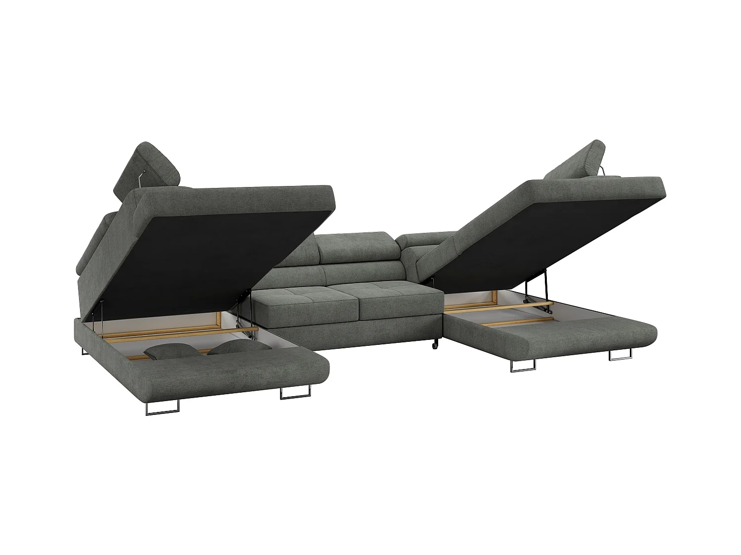 Ecksofa GUSTAW U, mit Schlaffunktion, Großes U-form ecksofa, XXL Wohnlandschaft, verstellbare Kopfstützen - Grau Strukture