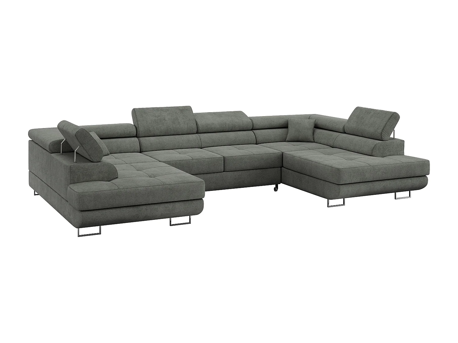 Ecksofa GUSTAW U, mit Schlaffunktion, Großes U-form ecksofa, XXL Wohnlandschaft, verstellbare Kopfstützen - Grau Strukture