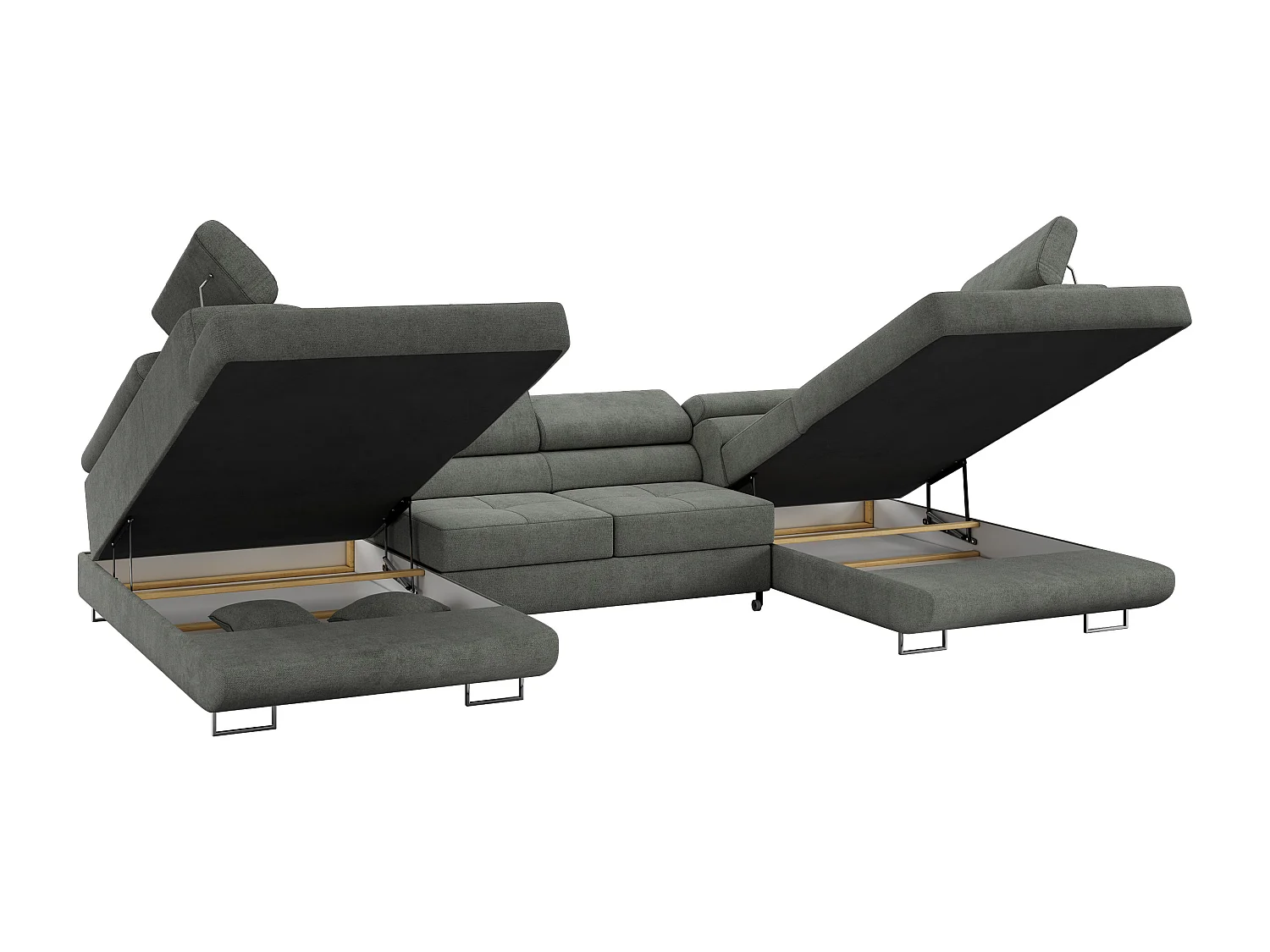 Ecksofa GUSTAW U, mit Schlaffunktion, Großes U-form ecksofa, XXL Wohnlandschaft, verstellbare Kopfstützen - Grau Strukture