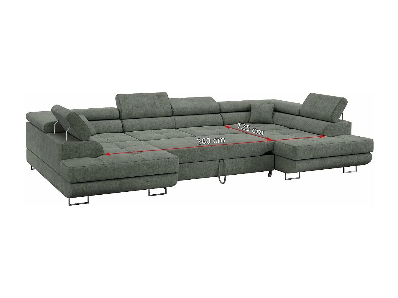 Ecksofa GUSTAW U, mit Schlaffunktion, Großes U-form ecksofa, XXL Wohnlandschaft, verstellbare Kopfstützen - Grau Strukture