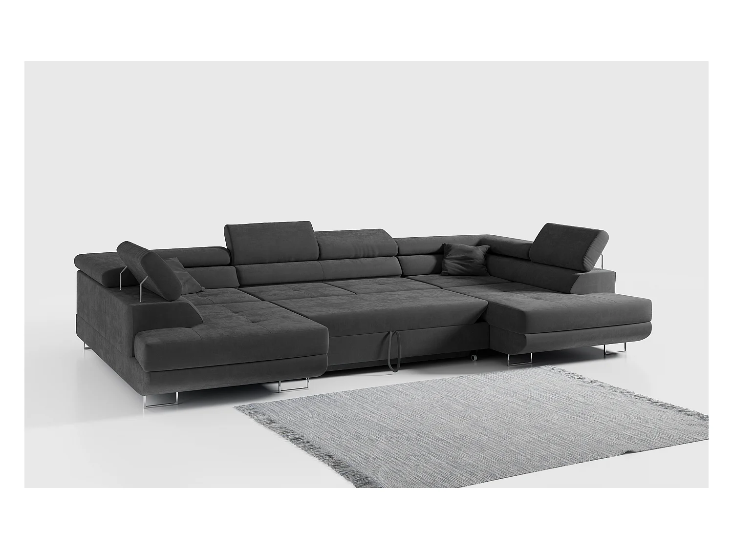 Ecksofa GUSTAW U, mit Schlaffunktion, Großes U-form ecksofa, XXL Wohnlandschaft, verstellbare Kopfstützen - Dunkelgrau Velvet
