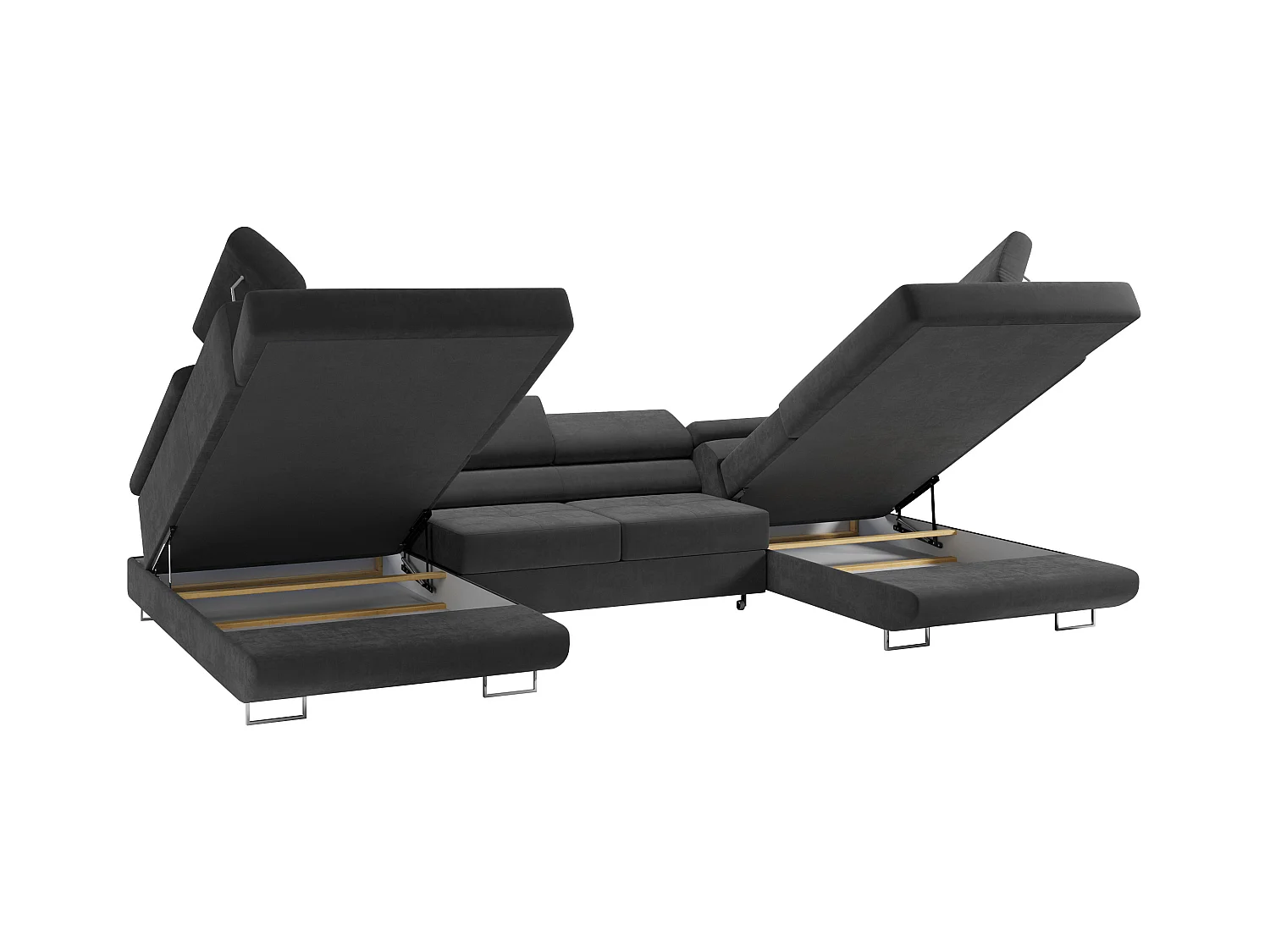 Ecksofa GUSTAW U, mit Schlaffunktion, Großes U-form ecksofa, XXL Wohnlandschaft, verstellbare Kopfstützen - Dunkelgrau Velvet