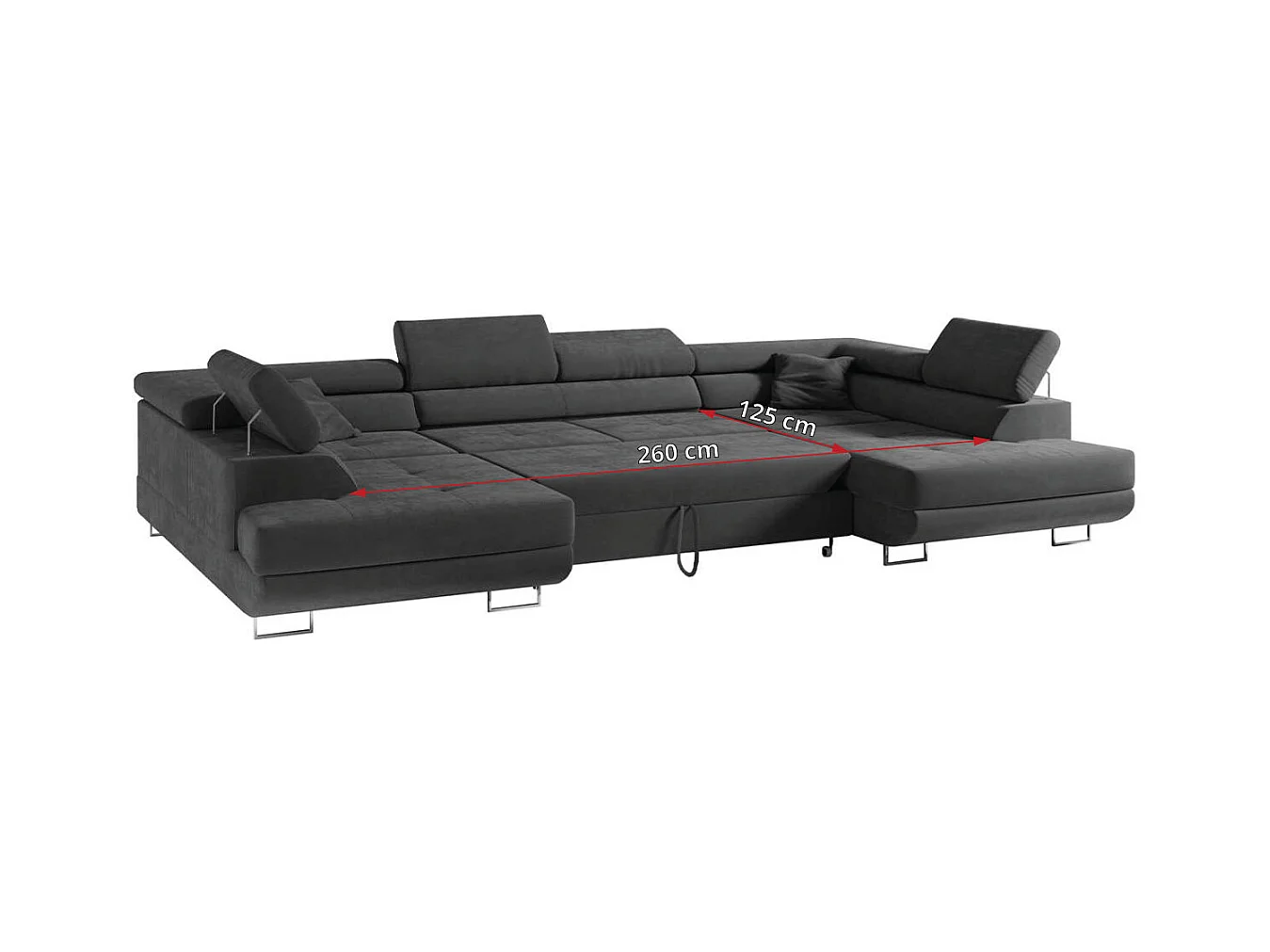 Ecksofa GUSTAW U, mit Schlaffunktion, Großes U-form ecksofa, XXL Wohnlandschaft, verstellbare Kopfstützen - Dunkelgrau Velvet