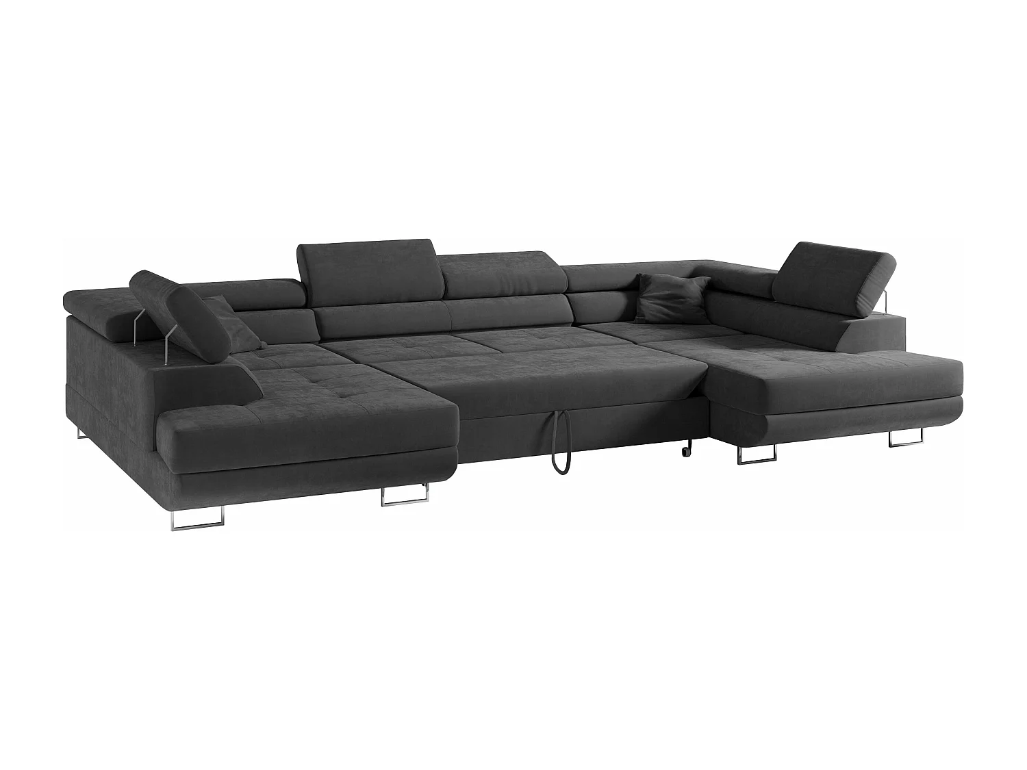 Ecksofa GUSTAW U, mit Schlaffunktion, Großes U-form ecksofa, XXL Wohnlandschaft, verstellbare Kopfstützen - Dunkelgrau Velvet