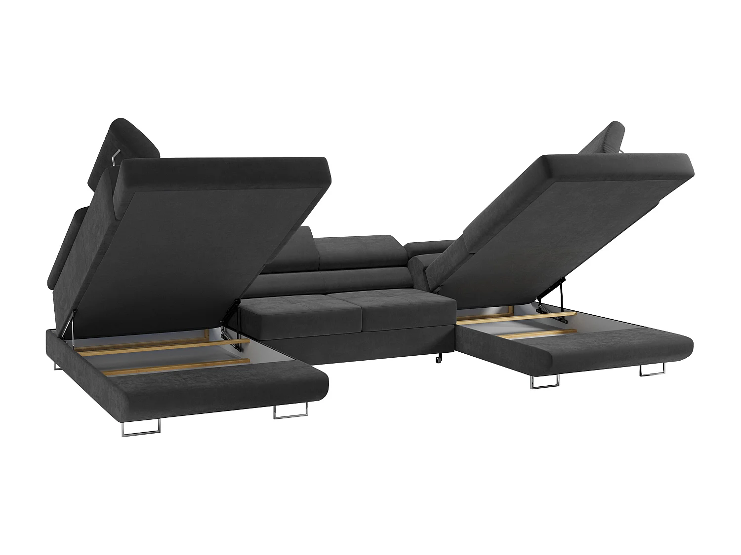 Ecksofa GUSTAW U, mit Schlaffunktion, Großes U-form ecksofa, XXL Wohnlandschaft, verstellbare Kopfstützen - Dunkelgrau Velvet