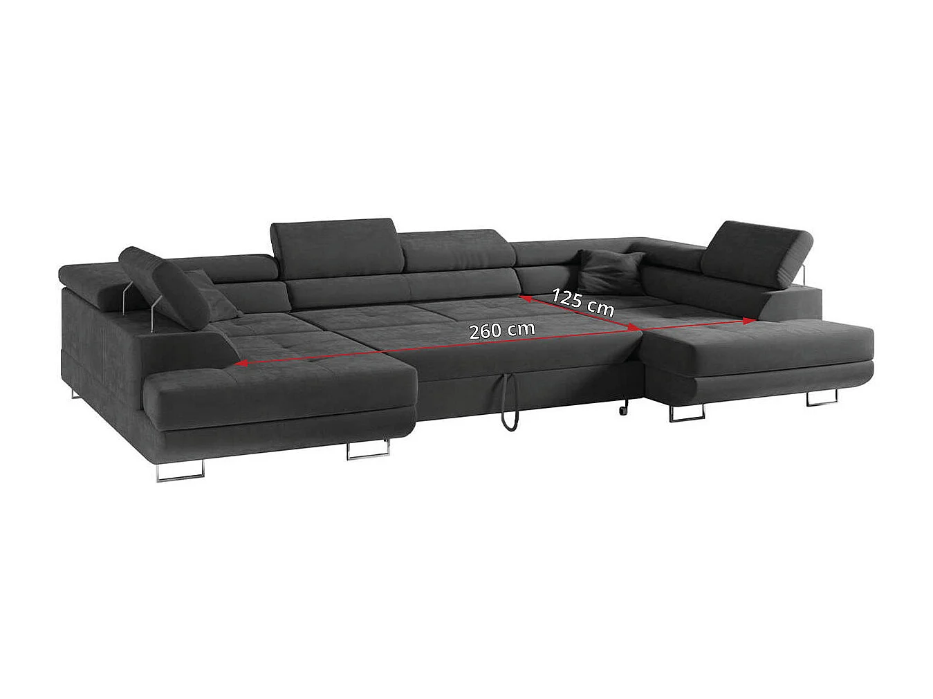 Ecksofa GUSTAW U, mit Schlaffunktion, Großes U-form ecksofa, XXL Wohnlandschaft, verstellbare Kopfstützen - Dunkelgrau Velvet