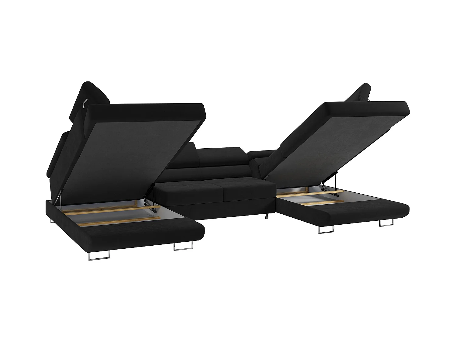 Ecksofa GUSTAW U, mit Schlaffunktion, Großes U-form ecksofa, XXL Wohnlandschaft, verstellbare Kopfstützen - Schwarz Velvet