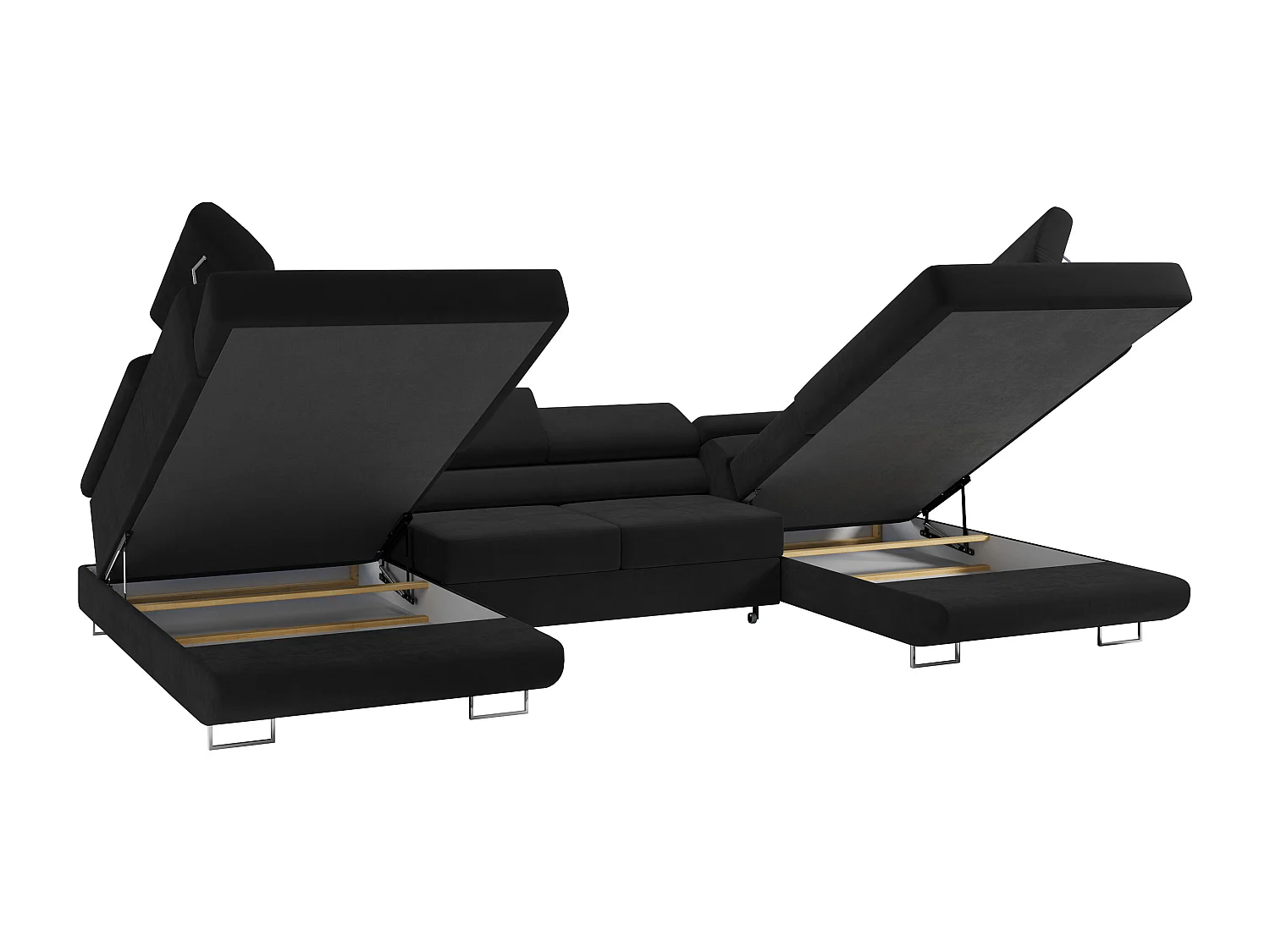 Ecksofa GUSTAW U, mit Schlaffunktion, Großes U-form ecksofa, XXL Wohnlandschaft, verstellbare Kopfstützen - Schwarz Velvet