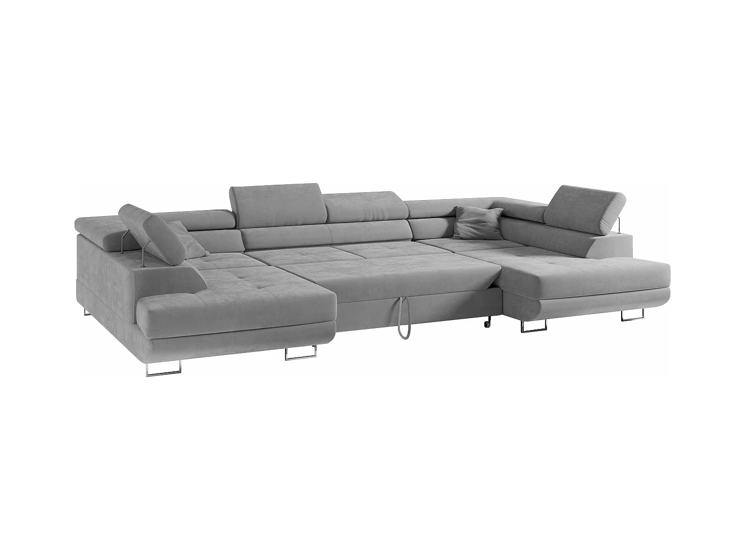Ecksofa GUSTAW U, mit Schlaffunktion, Großes U-form ecksofa, XXL Wohnlandschaft, verstellbare Kopfstützen - Hellgrau Velvet