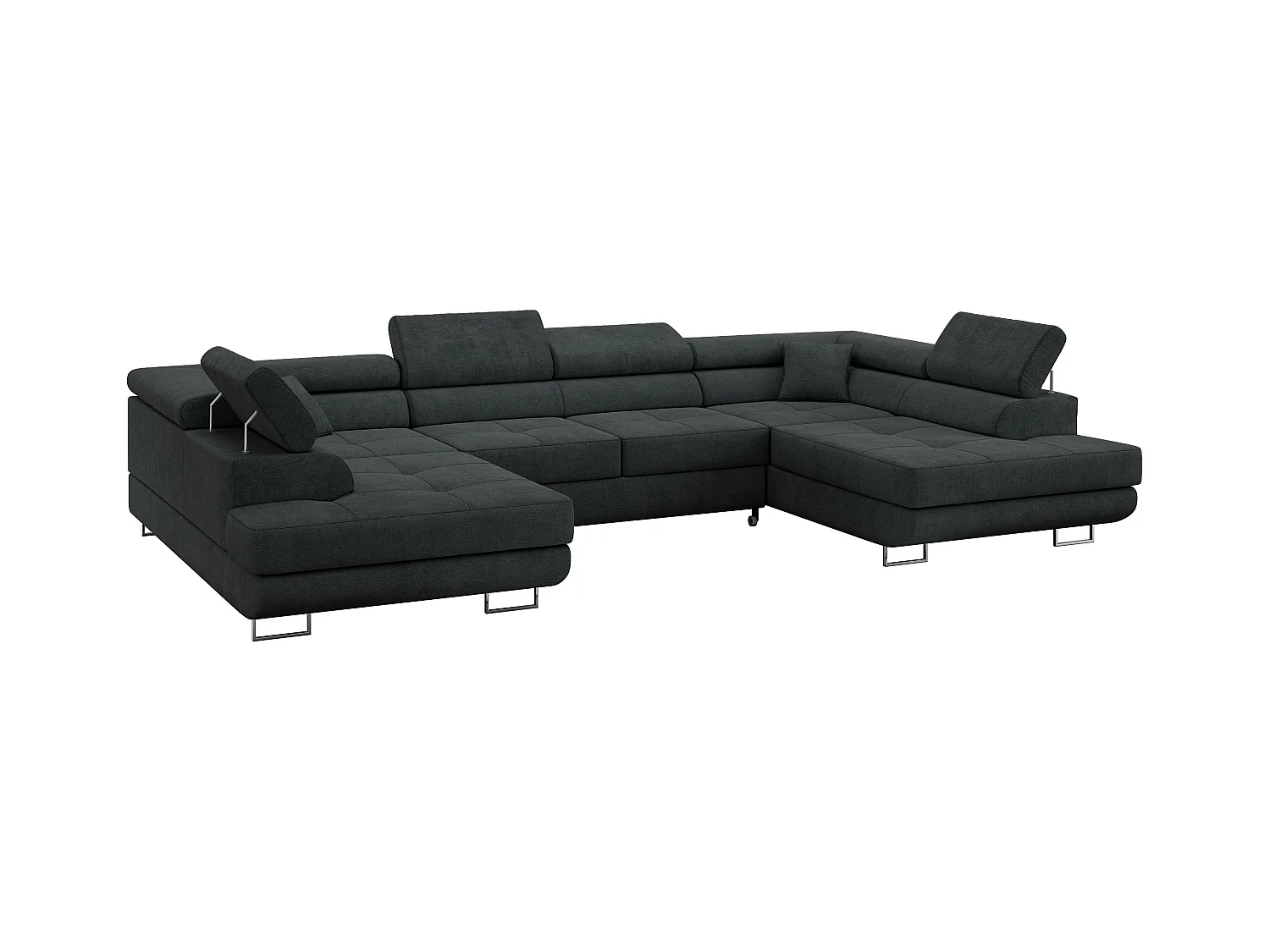 Ecksofa GUSTAW U, mit Schlaffunktion, Großes U-form ecksofa, XXL Wohnlandschaft, verstellbare Kopfstützen - Dunkelgrau Strukture