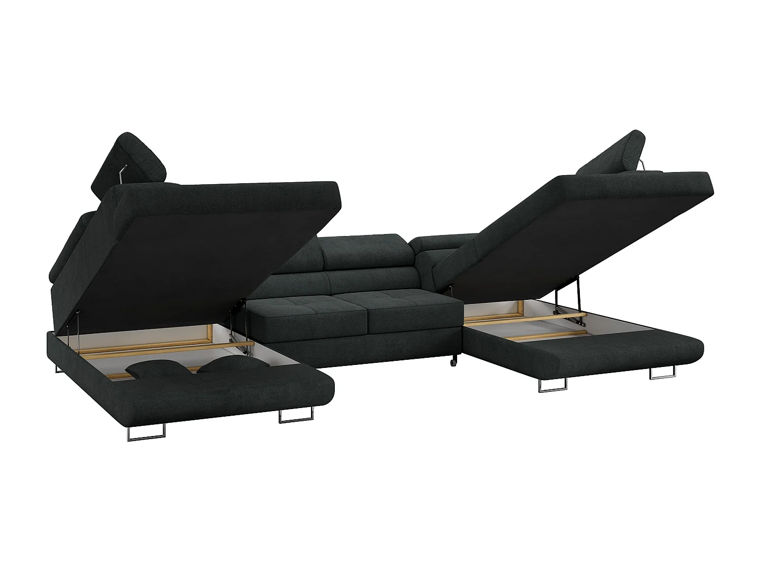 Ecksofa GUSTAW U, mit Schlaffunktion, Großes U-form ecksofa, XXL Wohnlandschaft, verstellbare Kopfstützen - Dunkelgrau Strukture