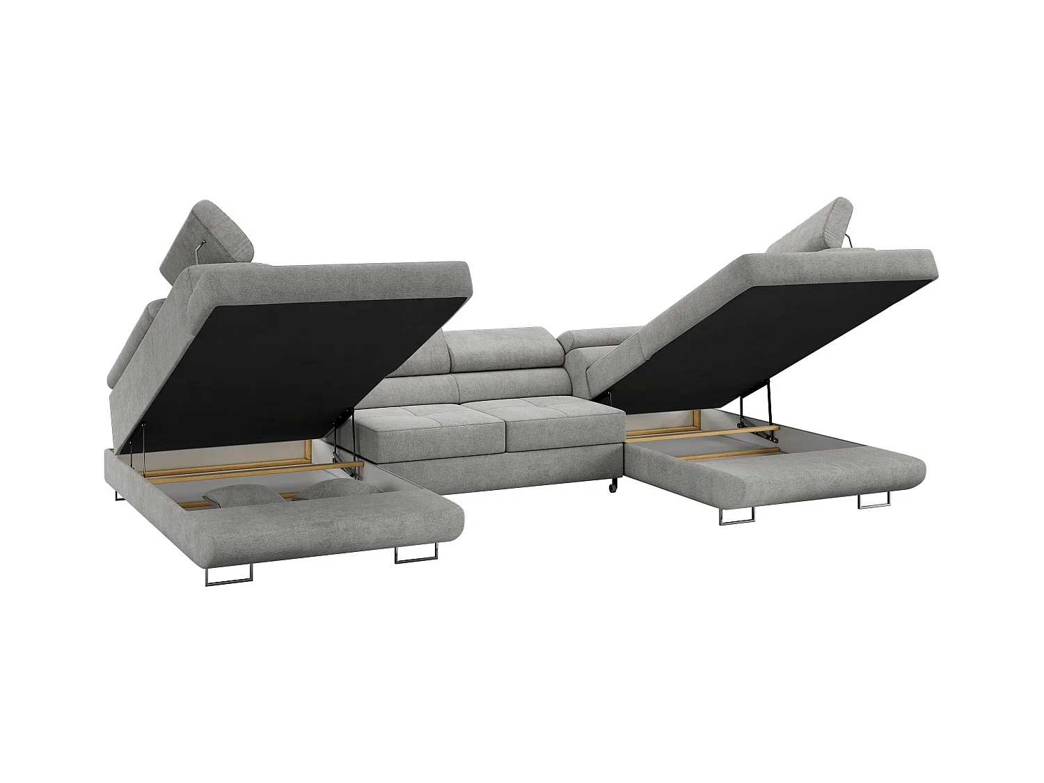 Ecksofa GUSTAW U, mit Schlaffunktion, Großes U-form ecksofa, XXL Wohnlandschaft, verstellbare Kopfstützen - Hellgrau Strukture