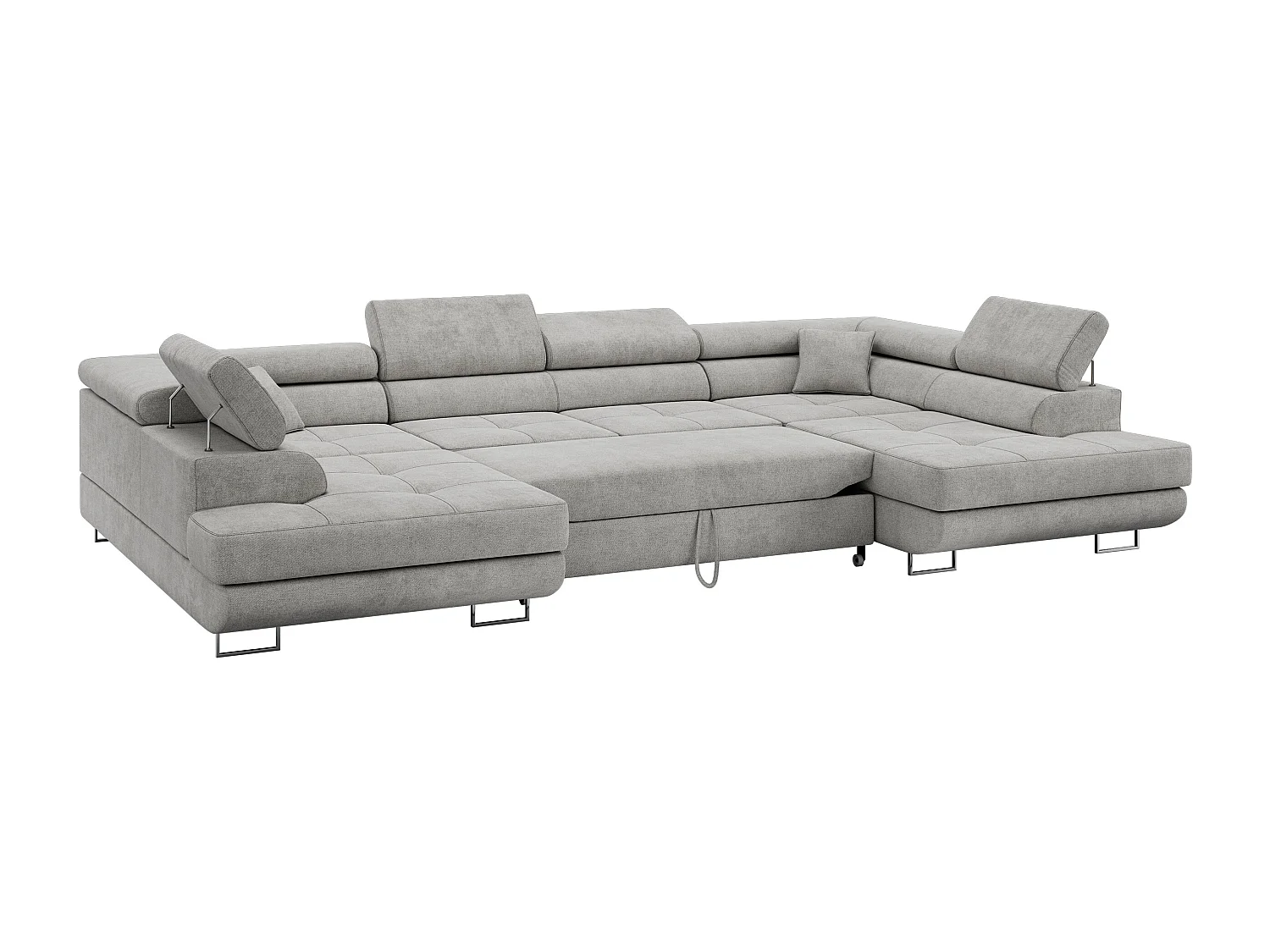 Ecksofa GUSTAW U, mit Schlaffunktion, Großes U-form ecksofa, XXL Wohnlandschaft, verstellbare Kopfstützen - Hellgrau Strukture