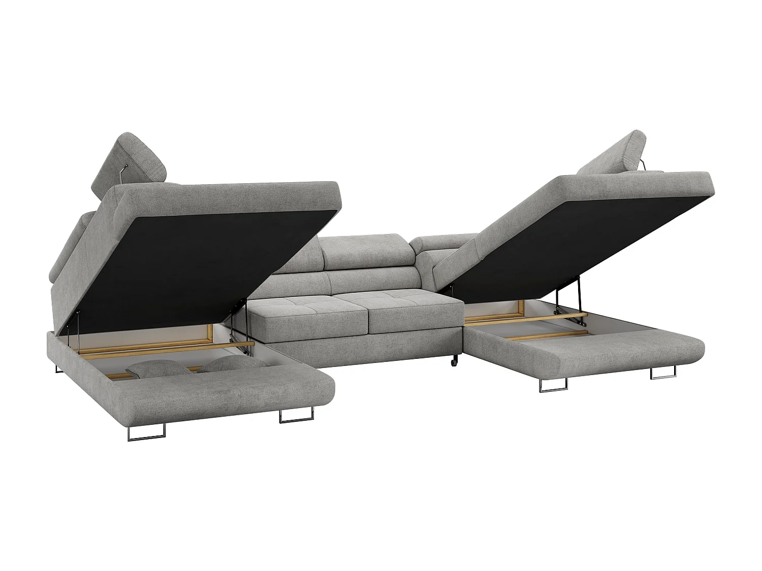 Ecksofa GUSTAW U, mit Schlaffunktion, Großes U-form ecksofa, XXL Wohnlandschaft, verstellbare Kopfstützen - Hellgrau Strukture