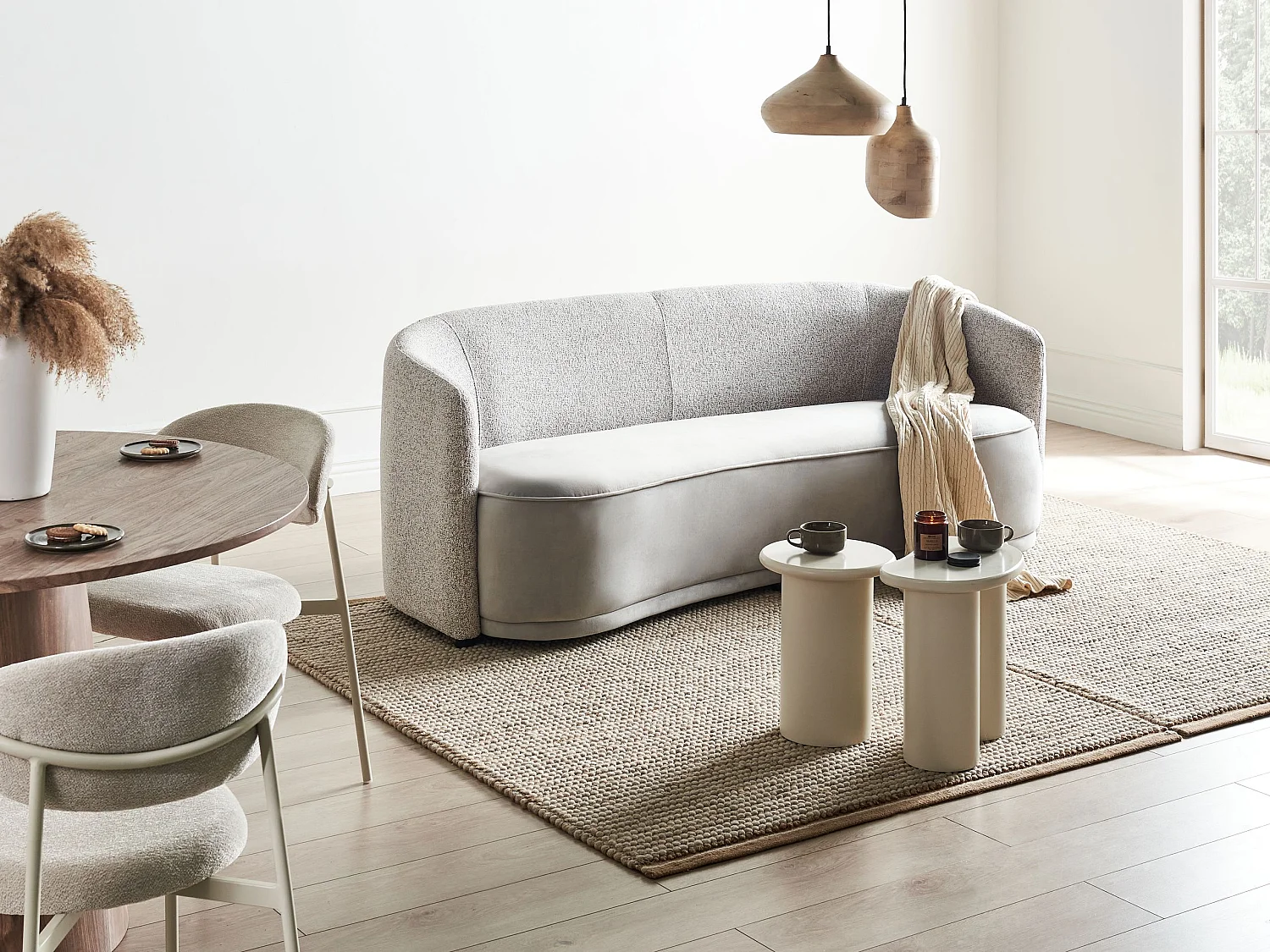 Sofa Stoff grau 3-Sitzer gebogene Form modernes Design zwei Stoffe Roset