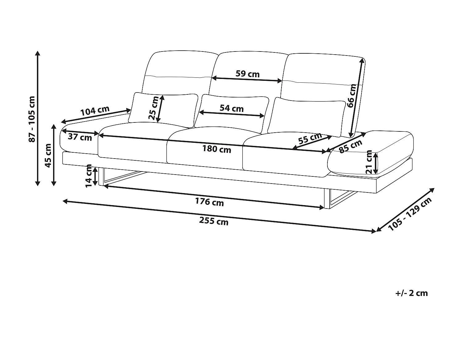 3-Sitzer Sofa Stoff beige mit verstellbarer Sitztiefe Armlehnen 3 Kissen Ikast