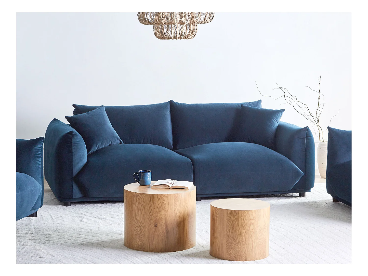 Sofa LUVOS Welur Ciemnoniebieski dla 3 osób