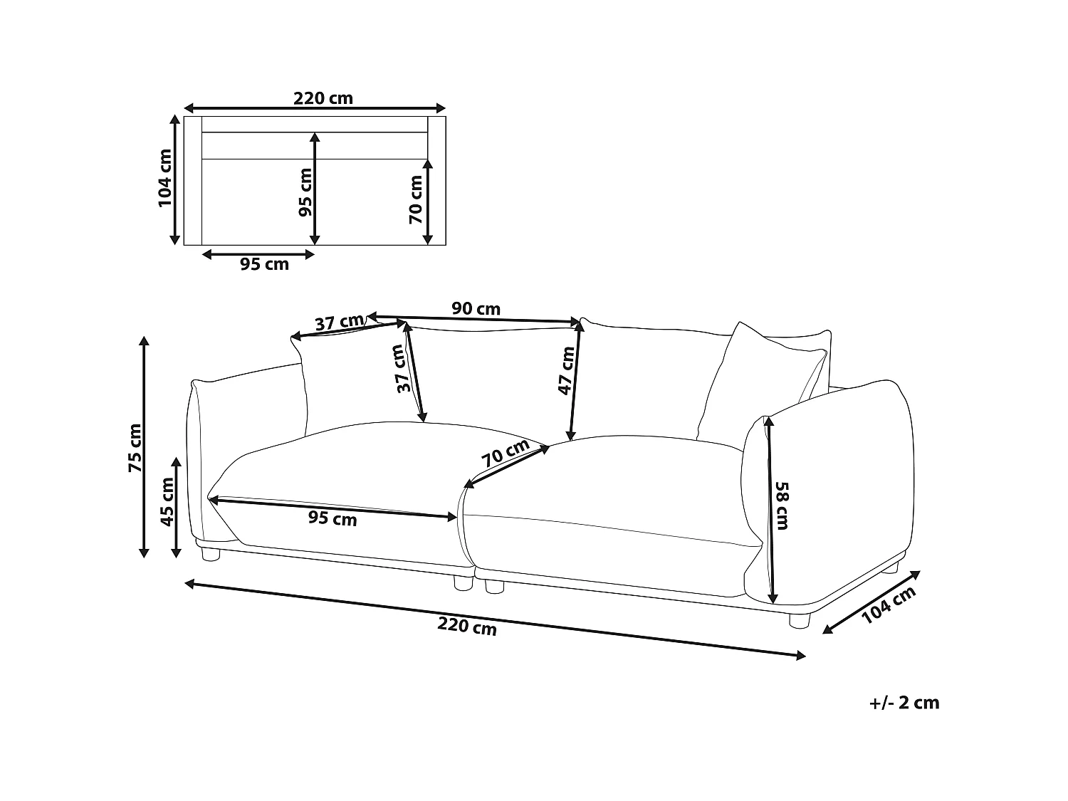 Sofa LUVOS Welur Ciemnoniebieski dla 3 osób