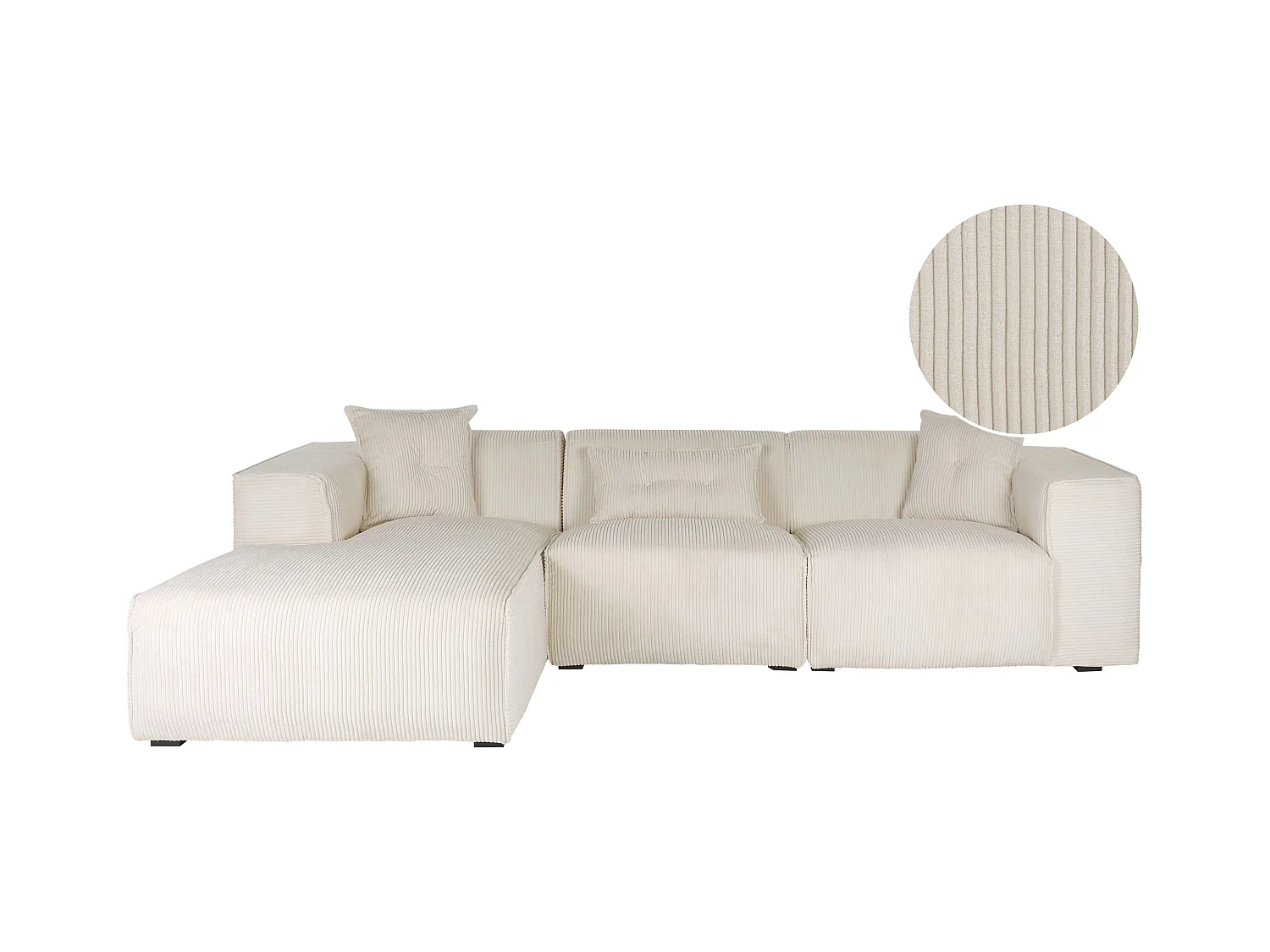 Canapé d'angle 3 places DOLVA Velours côtelé Blanc cassé Côté droit