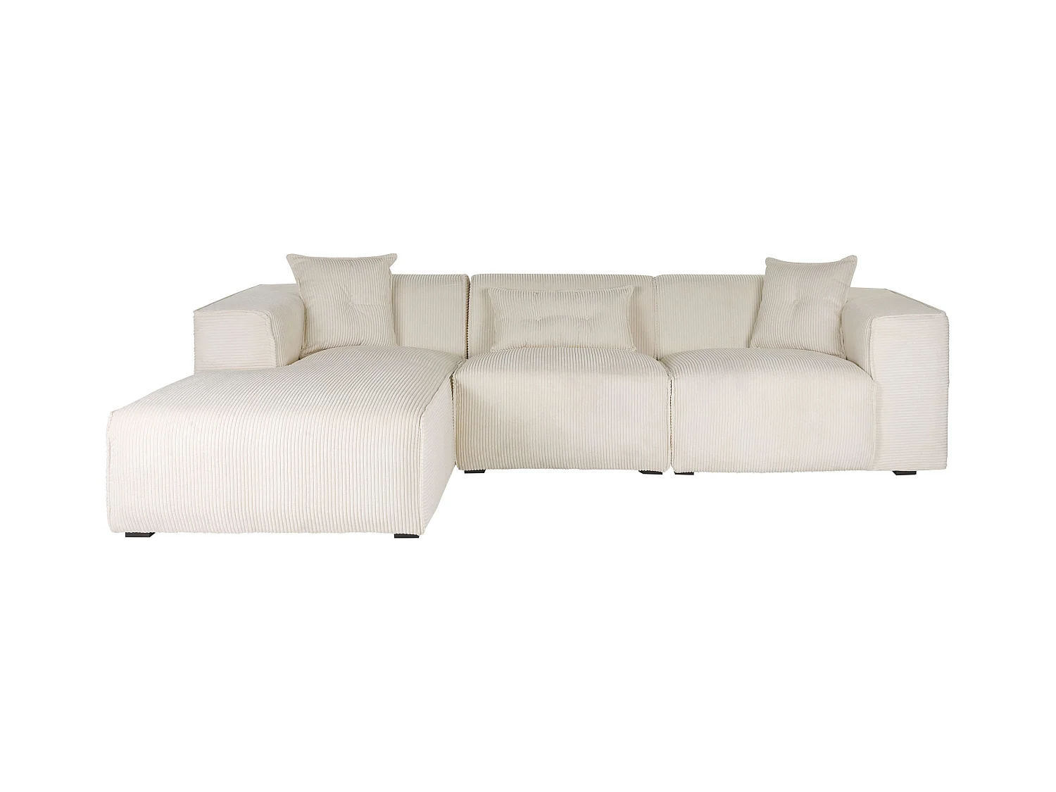 Canapé d'angle 3 places DOLVA Velours côtelé Blanc cassé Côté droit