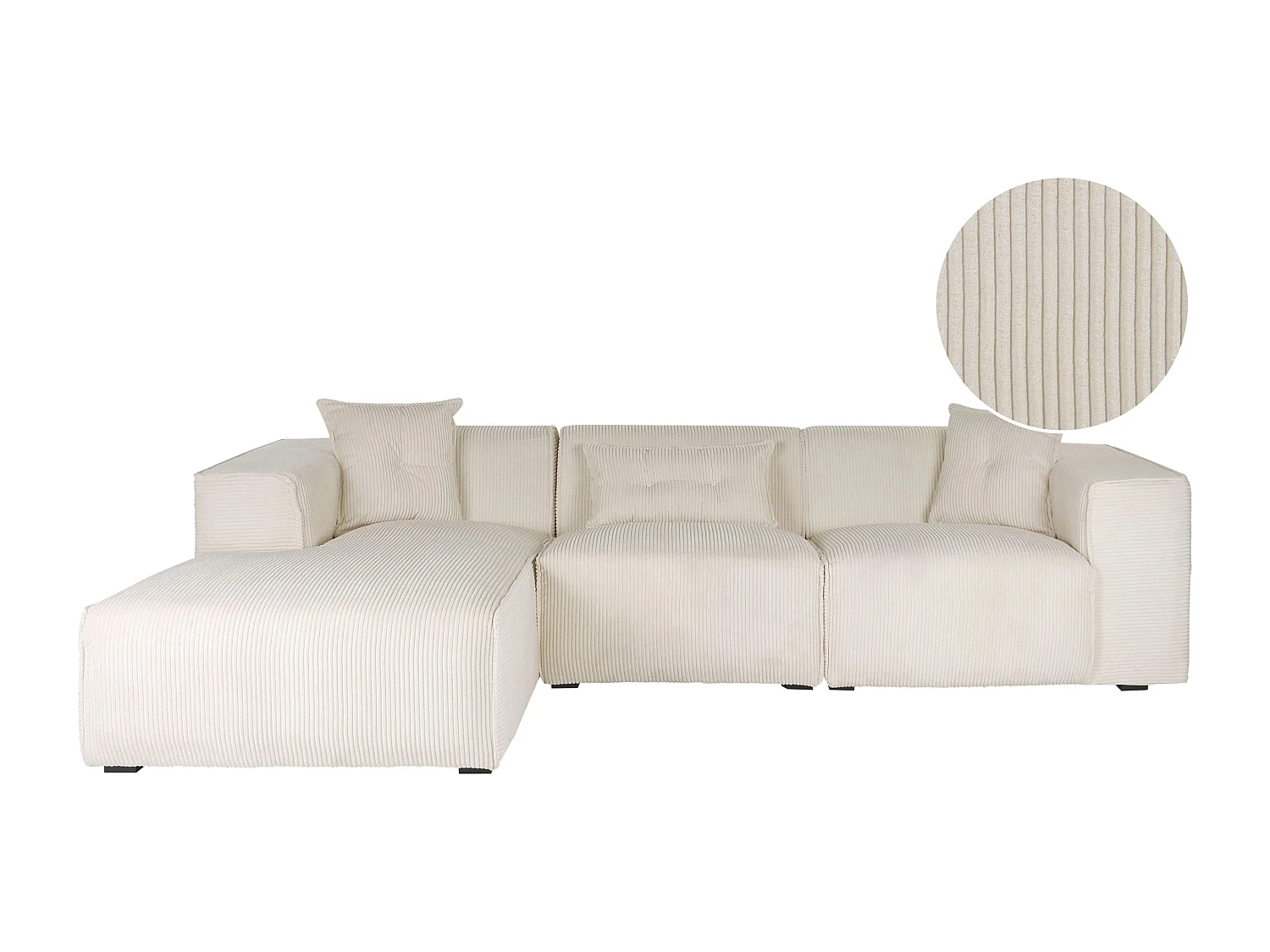 Ecksofa DOLVA Cord Cremeweiss 3-Sitzer rechtsseitig